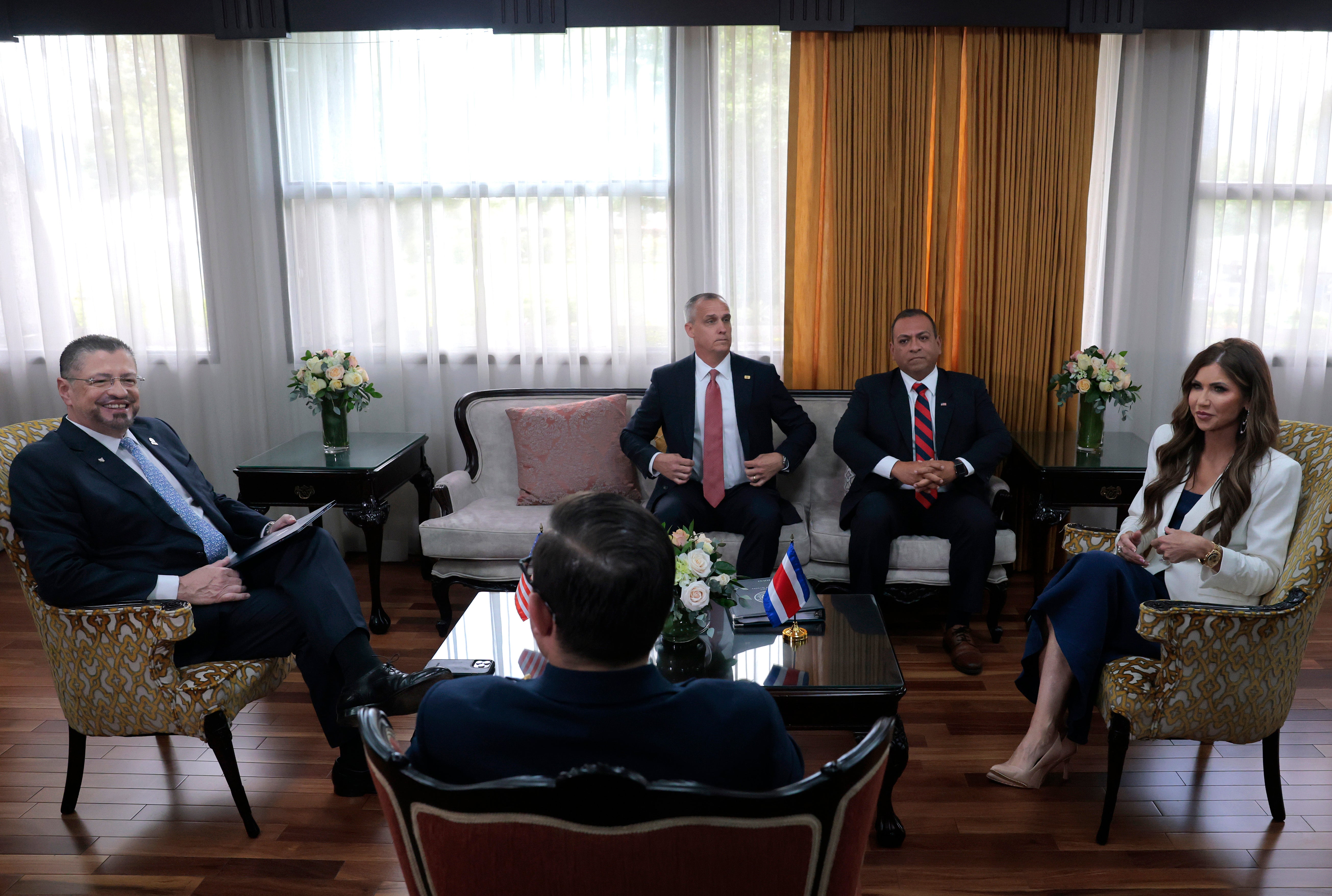 Noem was asked if she had a romantic relationship with DHS adviser Corey Lewandowski (center-left). She didn’t directly deny the affair when questioned by lawmakers