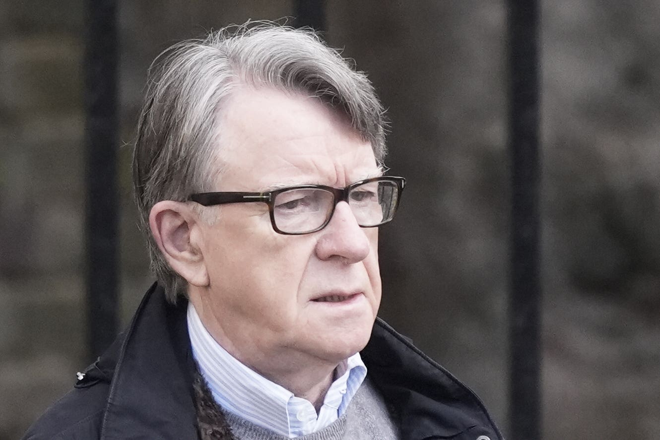 Lord Peter Mandelson outside his home in north west London