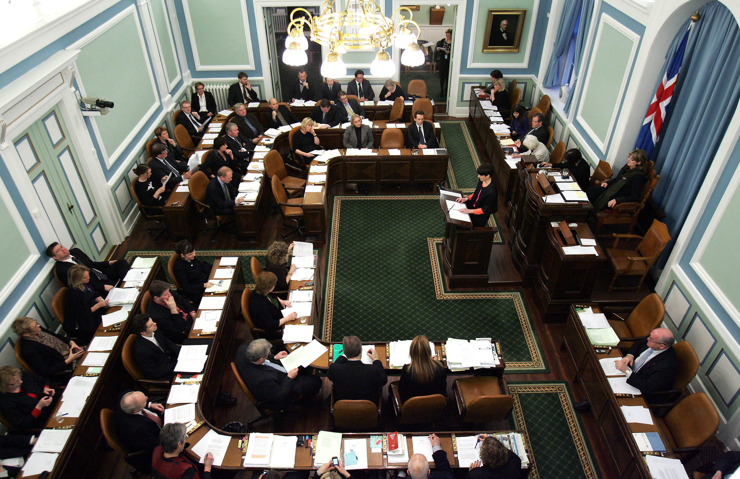 <p>Iceland's parliament representatives hold a session at the Althingi in Reykjavik</p>