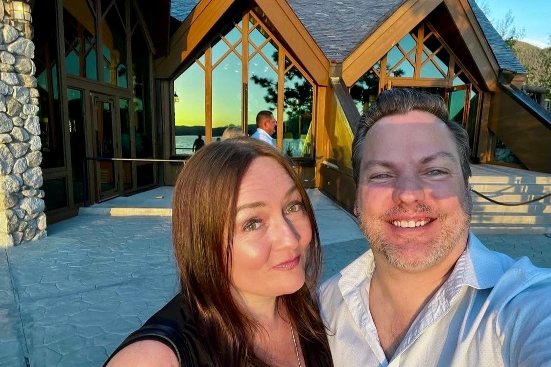 Heather Wing, seen here with husband Brent, is suing American Airlines after what she calls a 'near-death experience' from an in-flight meal