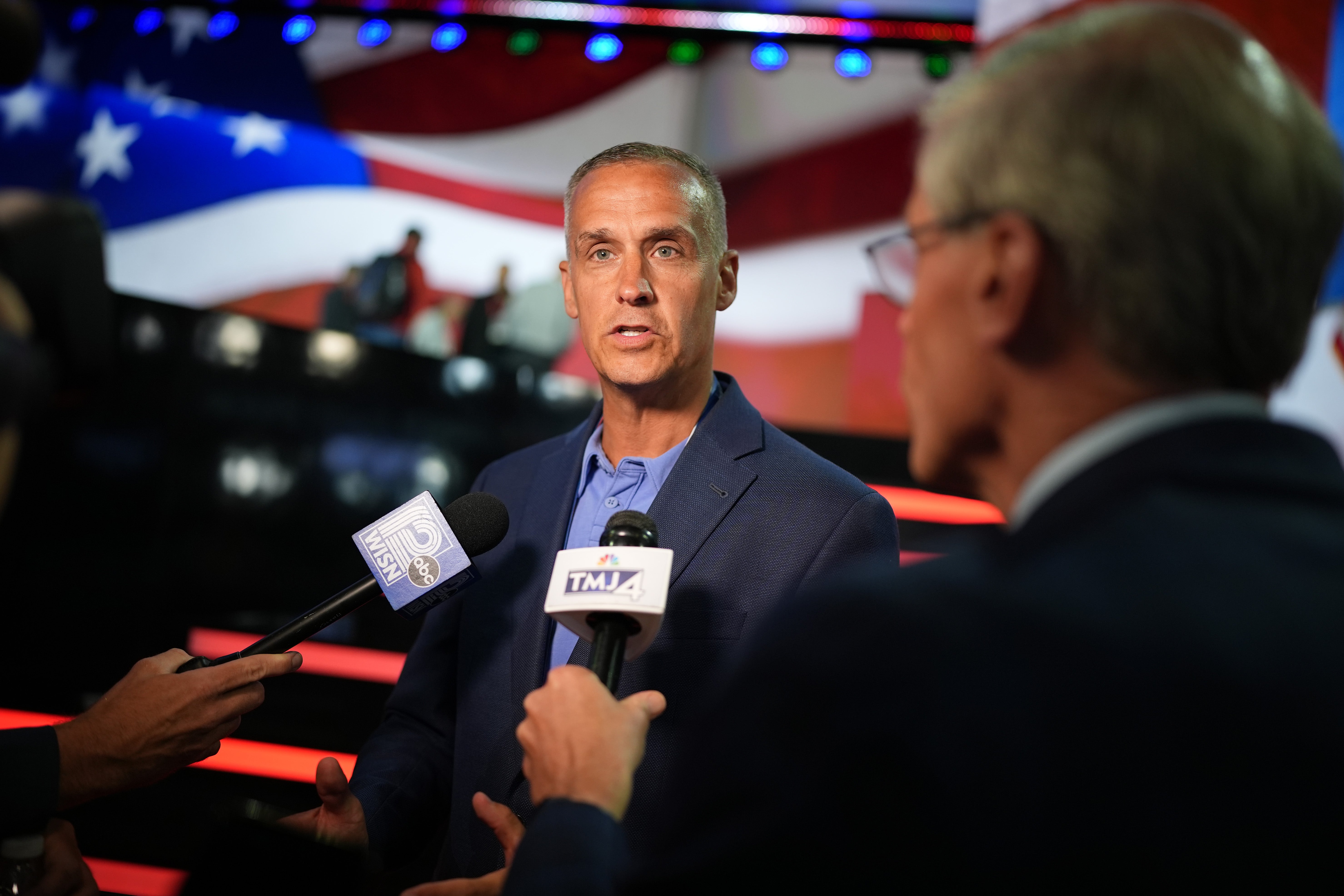 Corey Lewandowski, pictured at an event in 2024, was also present in Miami Saturday. He and Noem have been dogged by allegations of an inappropriate relationship.