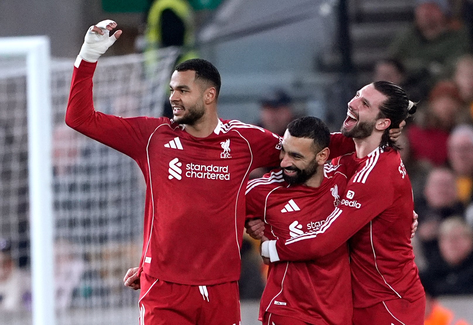 Liverpool's Mohamed Salah celebrates scoring their side's second goal against Wolves
