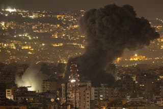 Smoke rises from an Israeli strike targeting the southern suburbs on March 5, 2026 in Beirut, Lebanon. Hezbollah, the Iran-backed militant group in Lebanon, launched missiles at Israel in what it said was retaliation for the joint U.S.-Israeli war on Iran