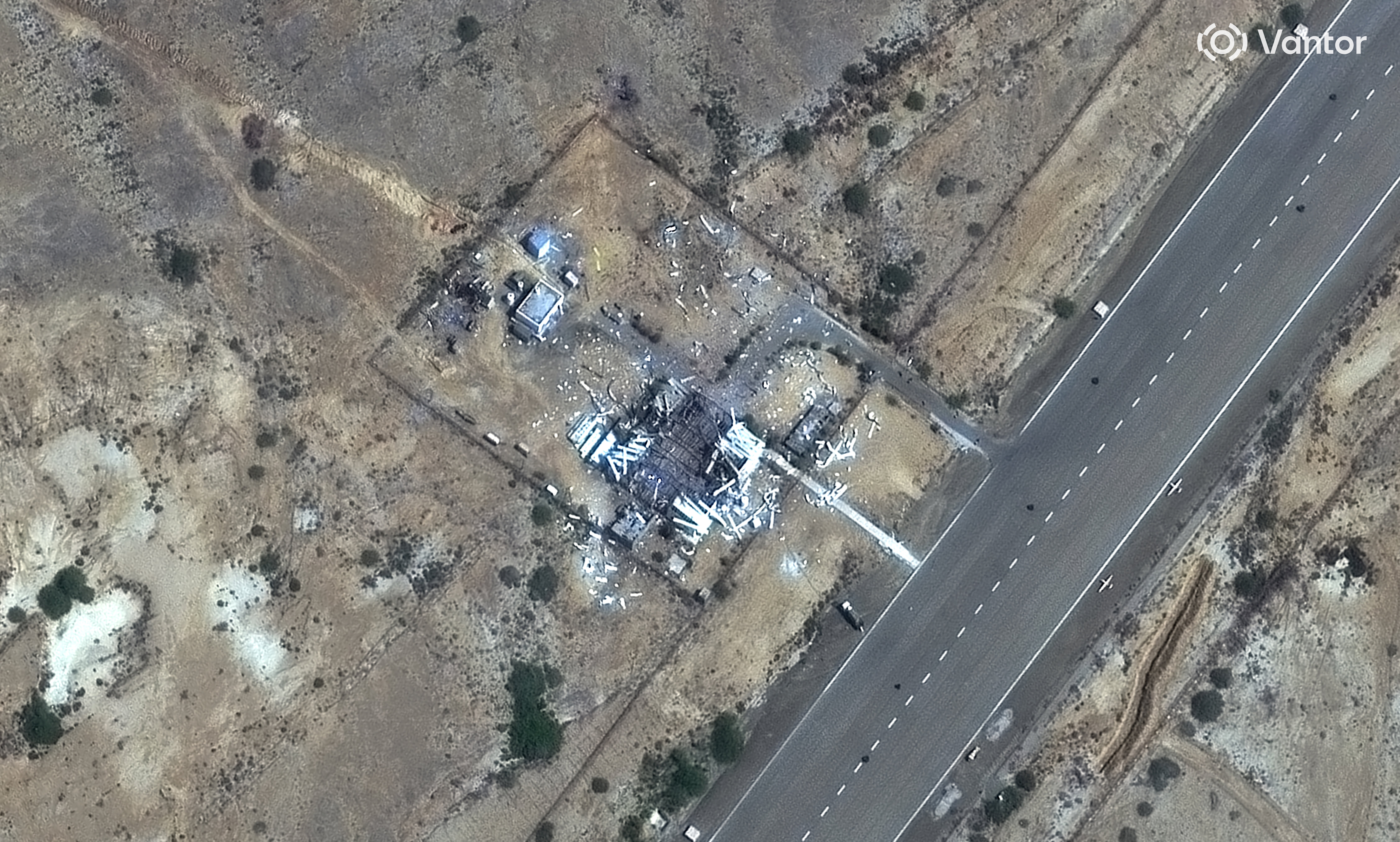 In this satellite image provided by Vantor, damaged drone buildings a the Konarak drone base, Iran on Sunday