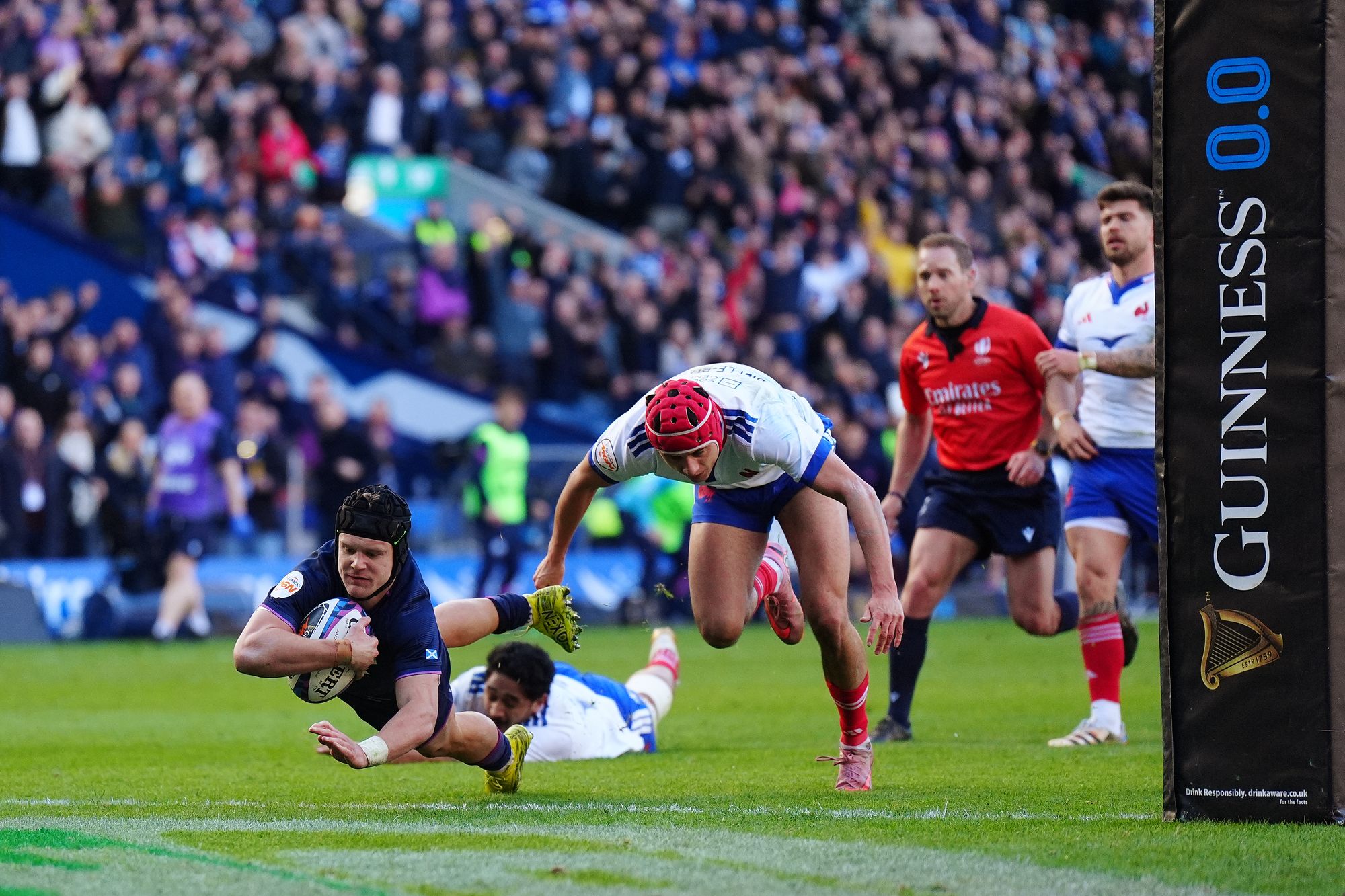 Scotland’s Darcy Graham scored a try against France at Murrayfield, Edinburgh