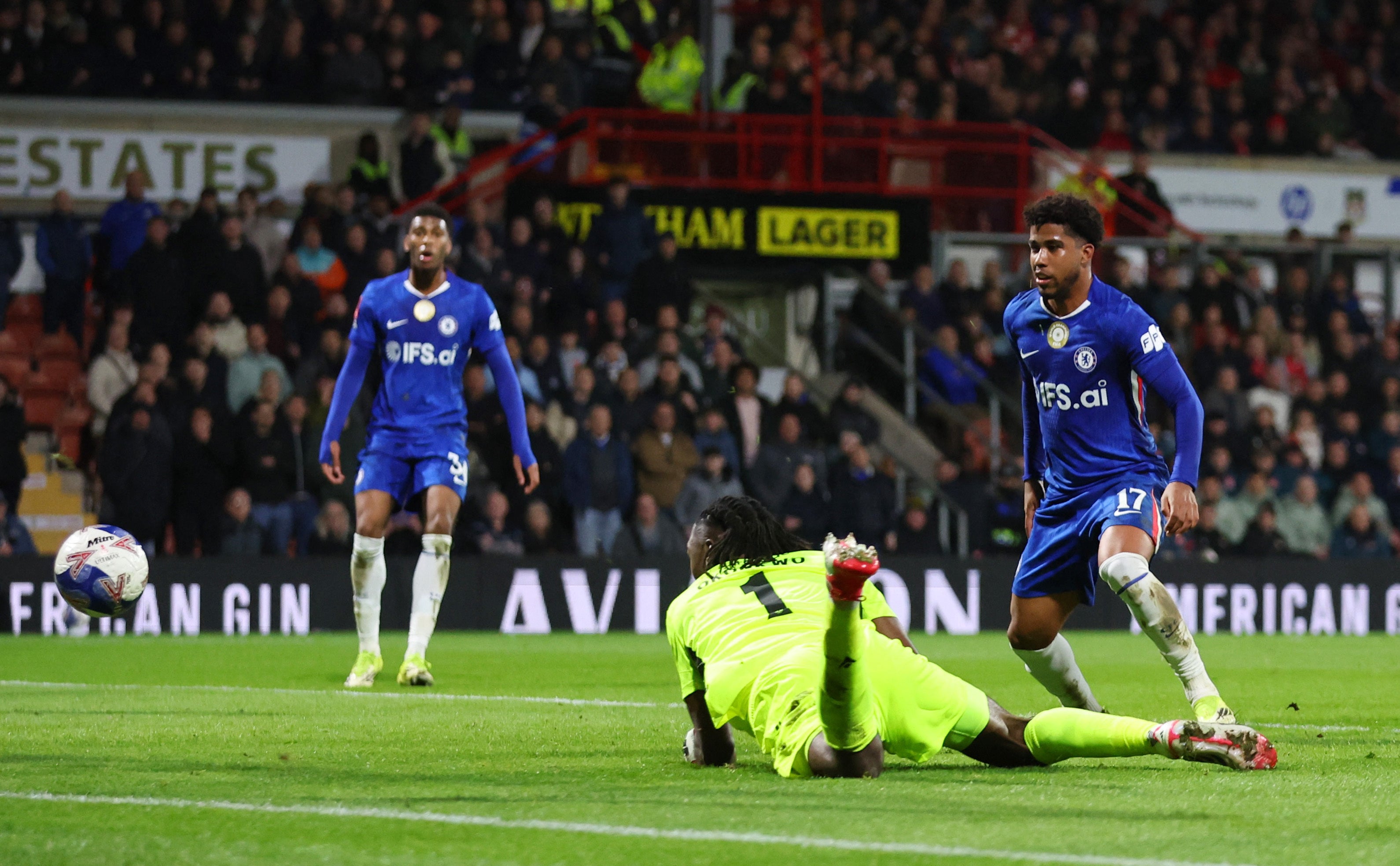 Chelsea equalised just before half-time with a huge stroke of luck