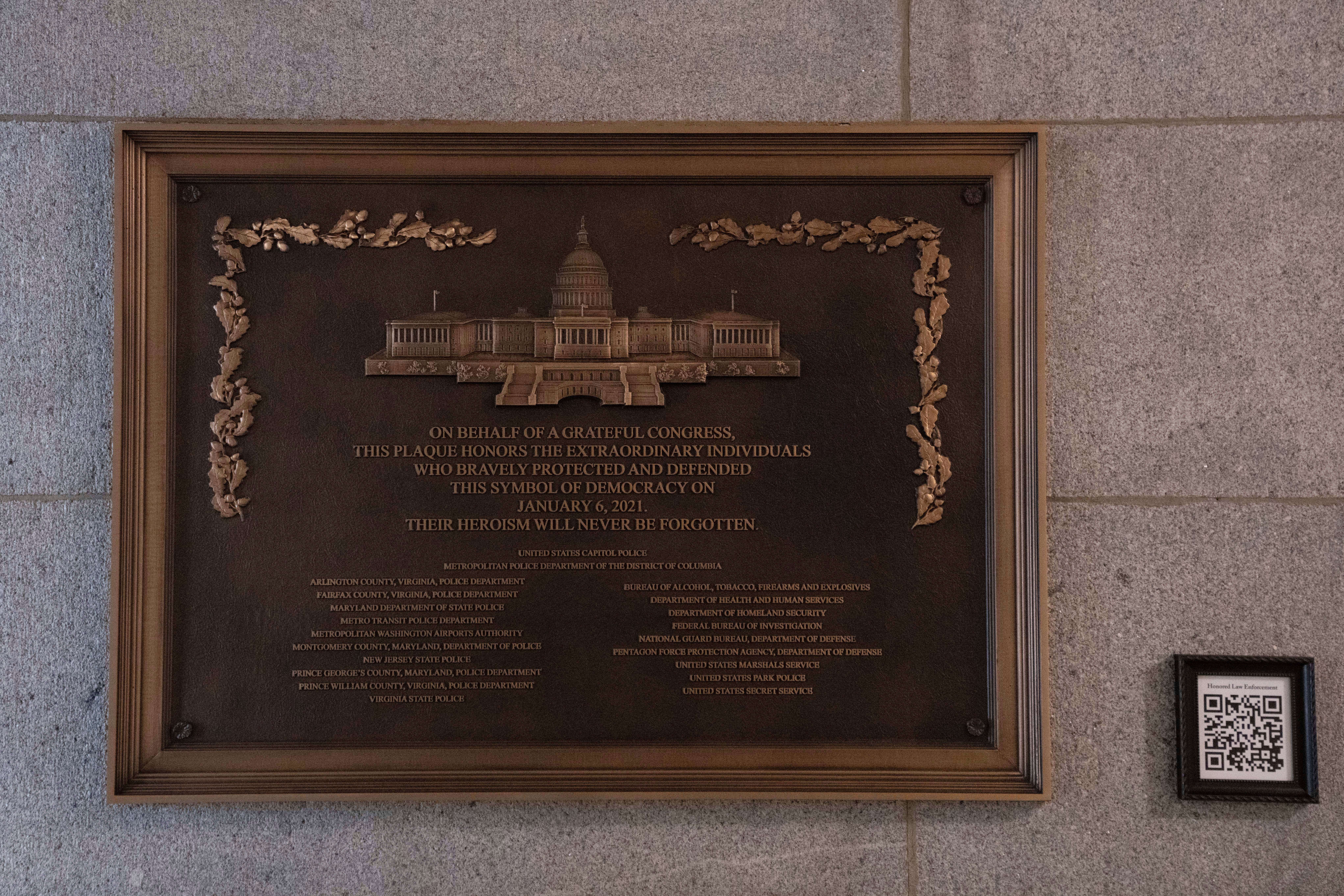 A memorial plaque honoring the police officers who defended the U.S. Capitol on January 6 was quietly put up overnight Saturday, almost three years after its installation was ordered
