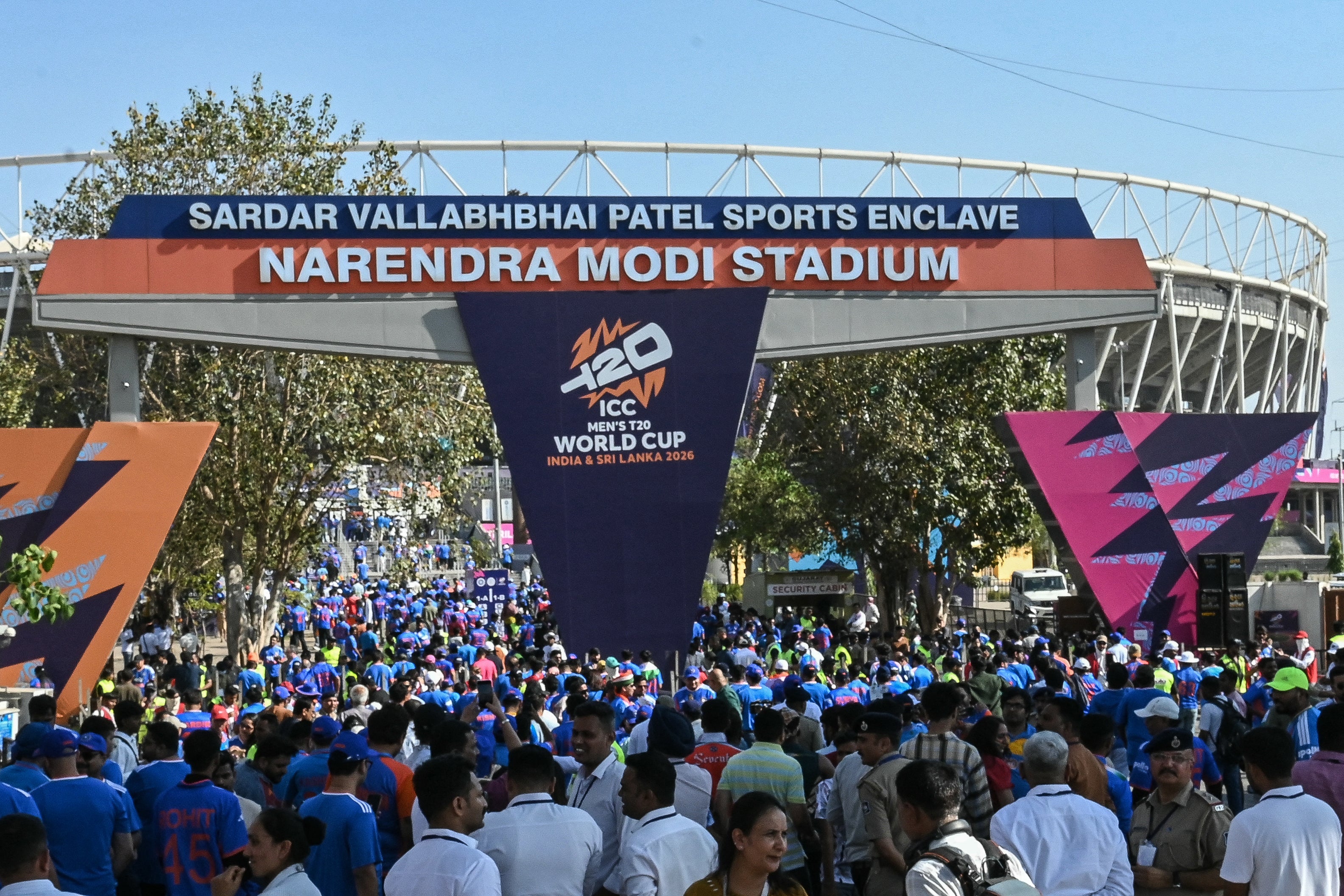 Fans arrive at the Narendra Modi Stadium in Ahmedabad