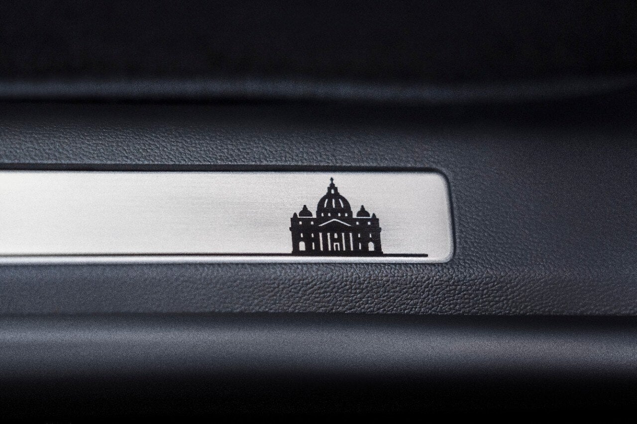 Also inside the car is a custom engraving of St. Peter’s Basilica