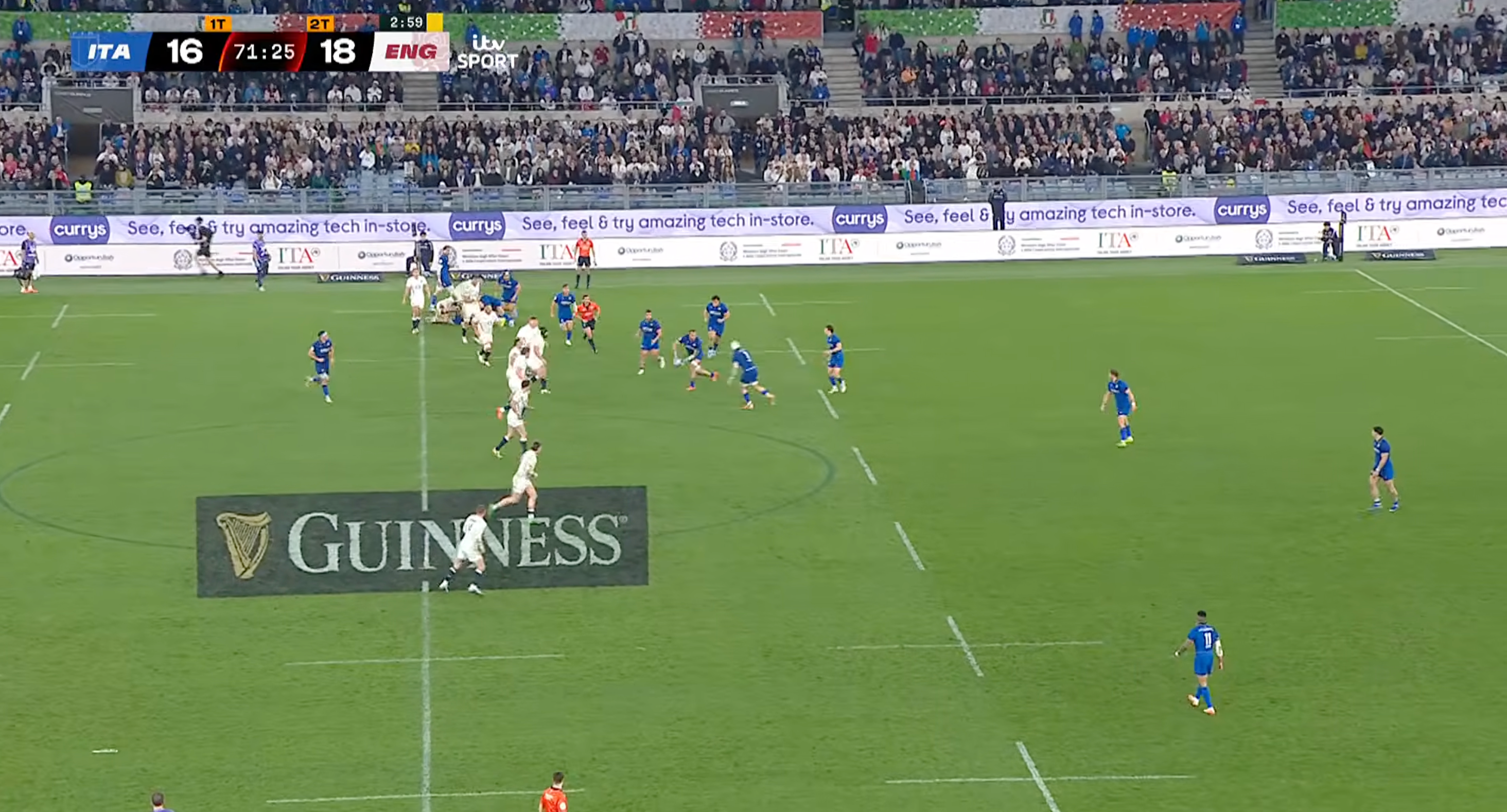 England look to have the width of the pitch well covered as Paolo Garbis prepares to kick across