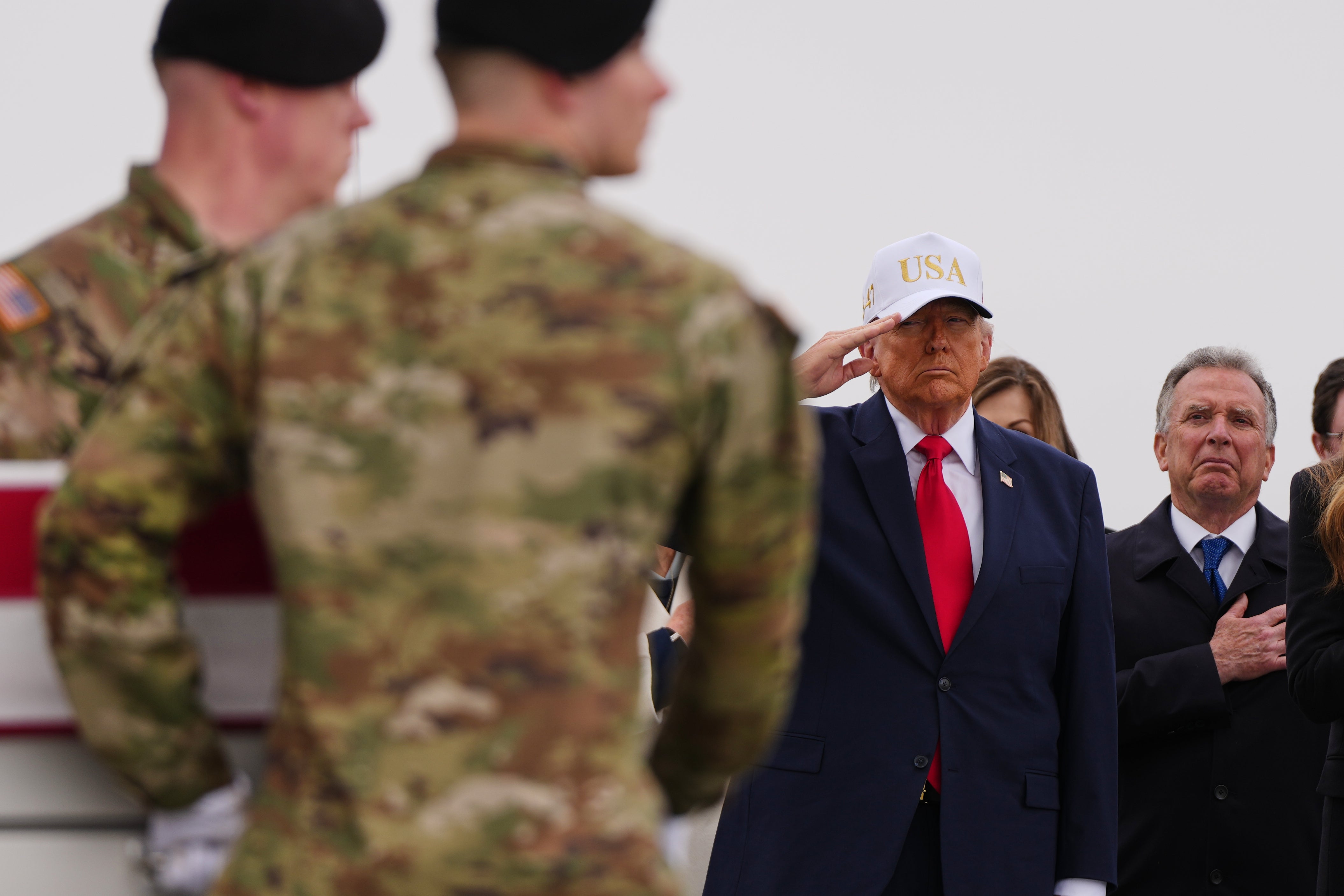 President Donald Trump attended the dignified transfer ceremony for the first six U.S. service members killed in the conflict