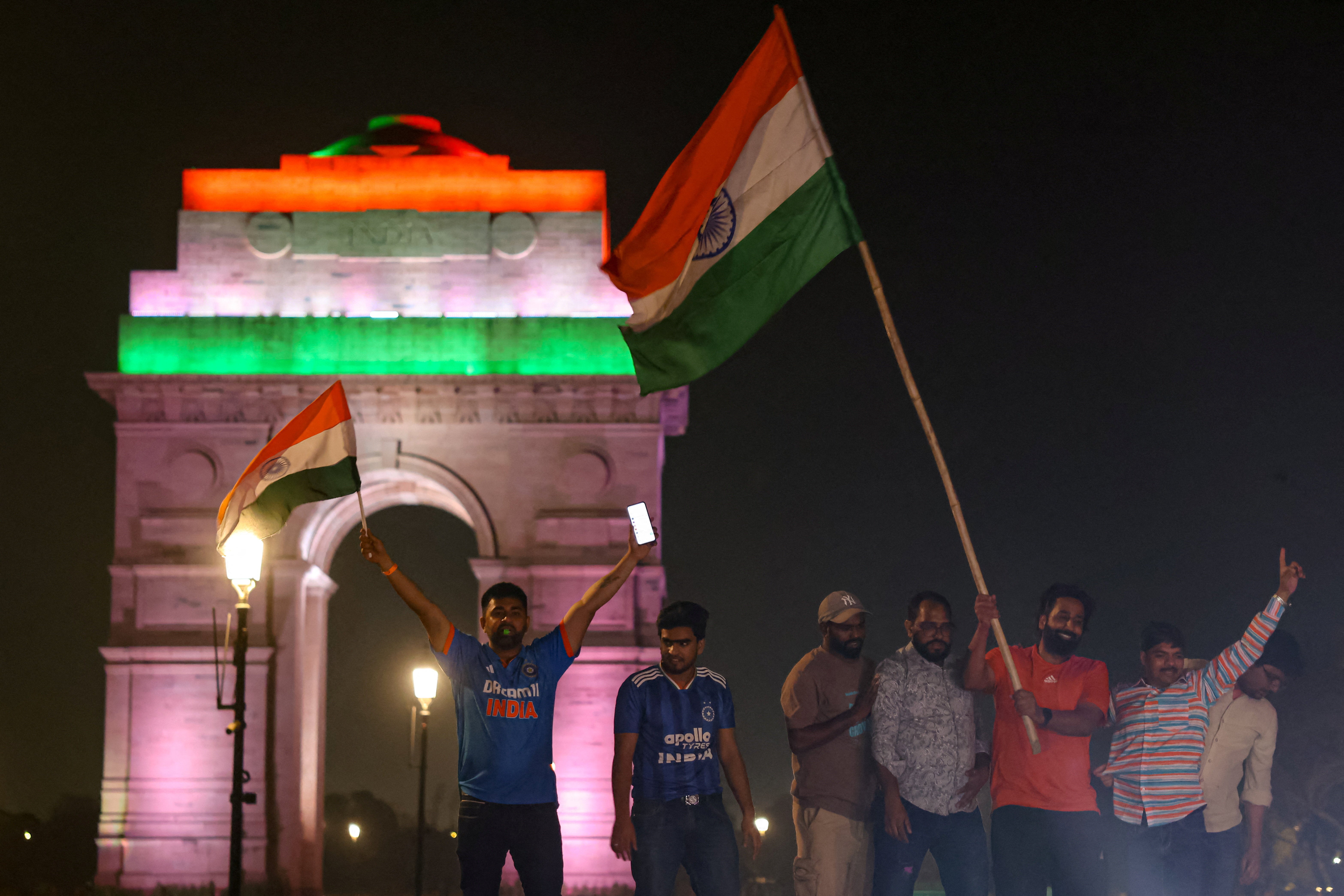 India's cricket fans celebrate after India beats New Zealand in the final cricket match of ICC Men's T20 World Cup 2026, in New Delhi, India