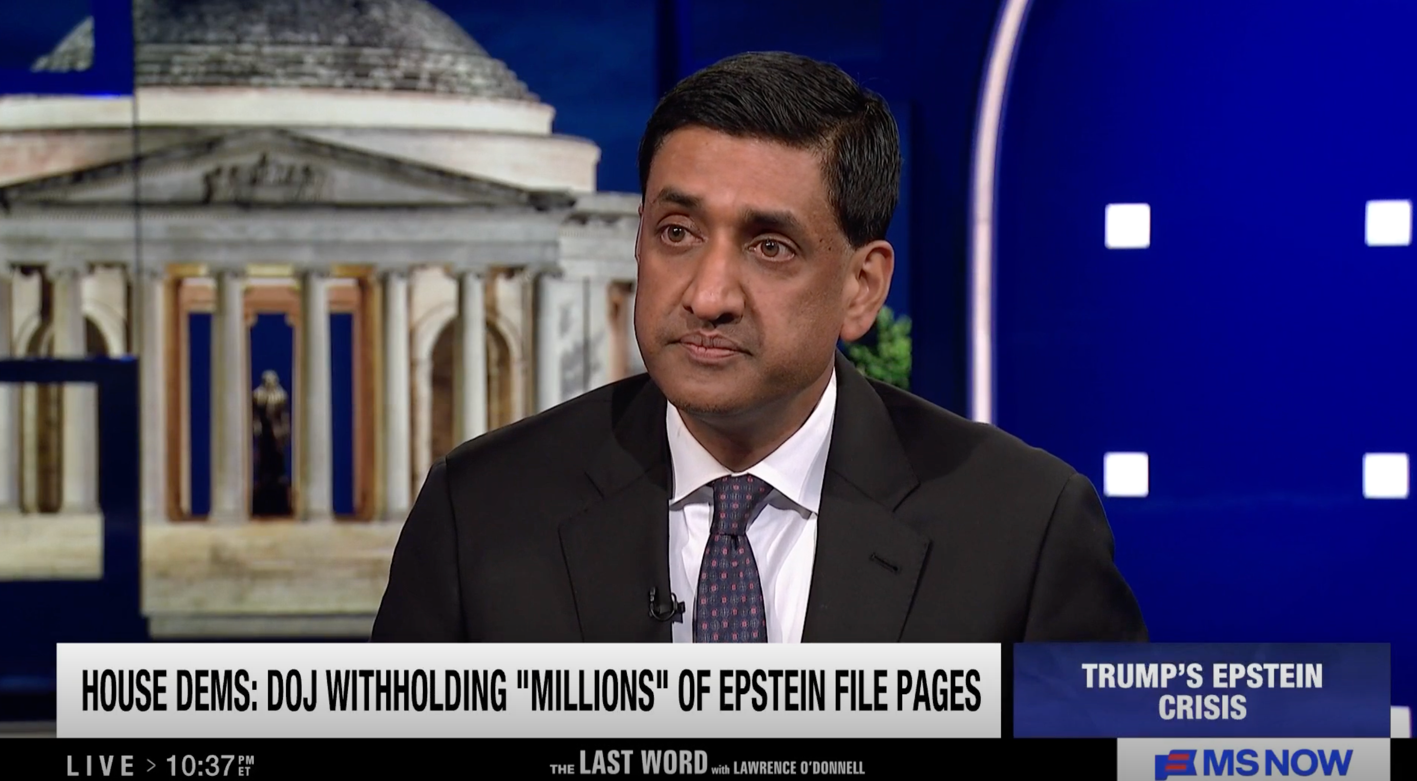 California Democratic Rep. Ro Khanna discusses the ongoing Jeffrey Epstein scandal with Lawrence O’Donnell on MS NOW on Monday March 9, 2026