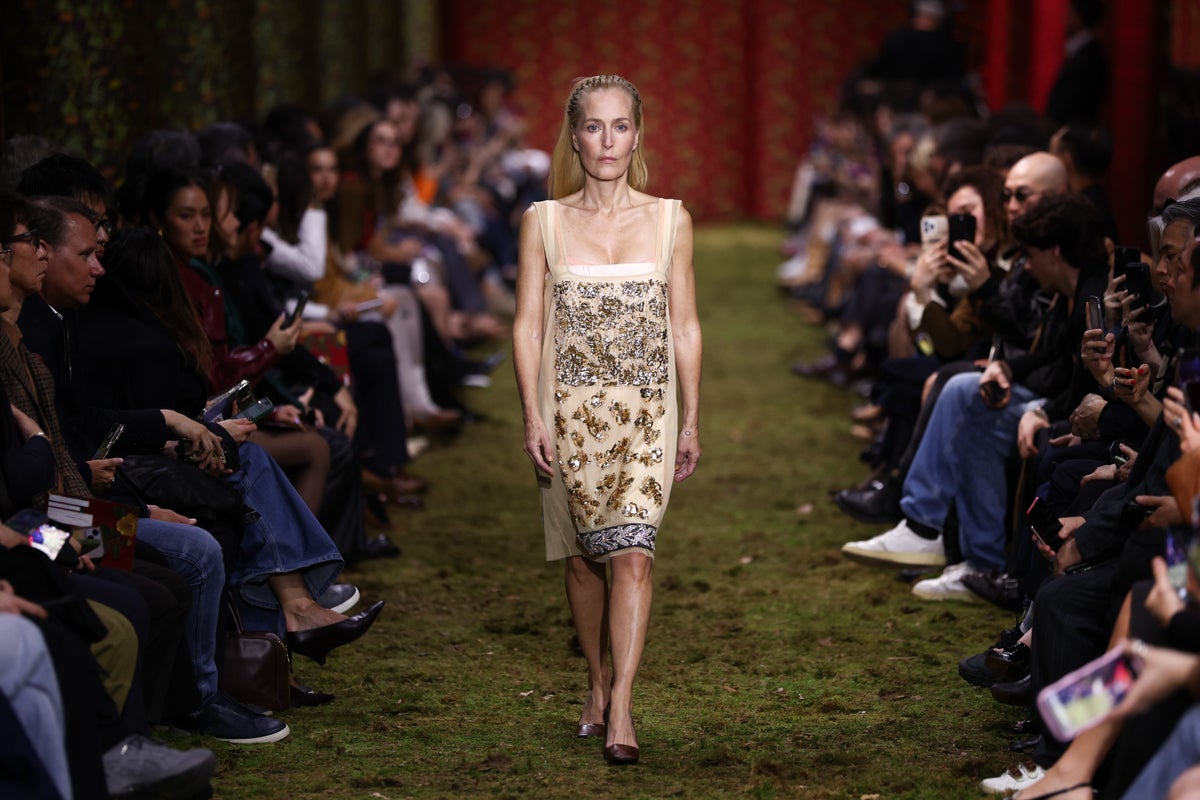 Gillian Anderson walks Miu Miu runway to close Paris Fashion Week