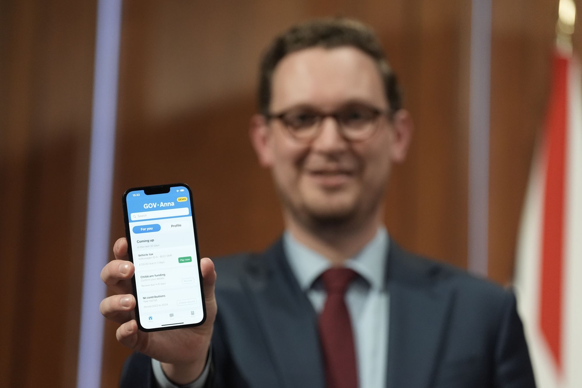 Darren Jones with a prototype of the ‘Government by app’