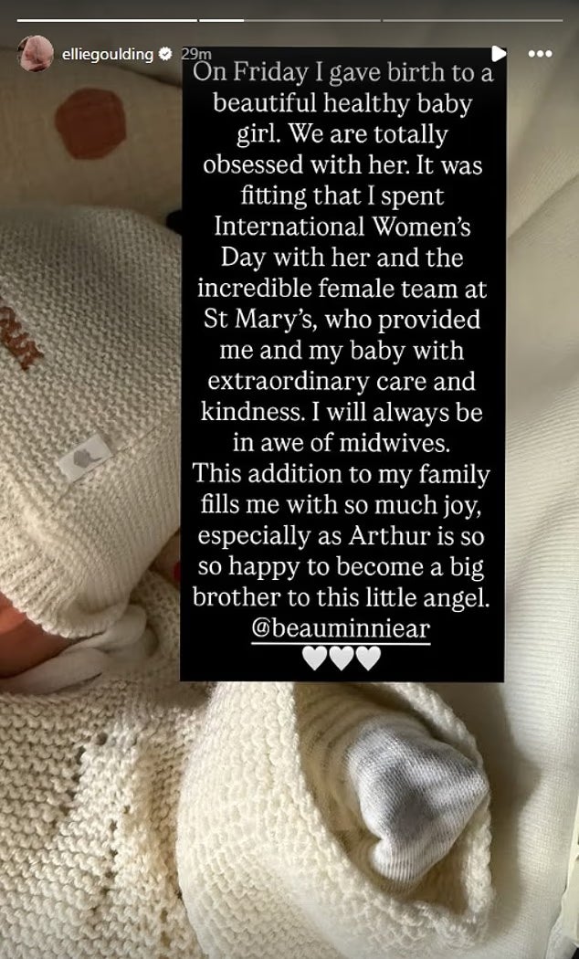 Ellie Goulding announced the new arrival on Instagram