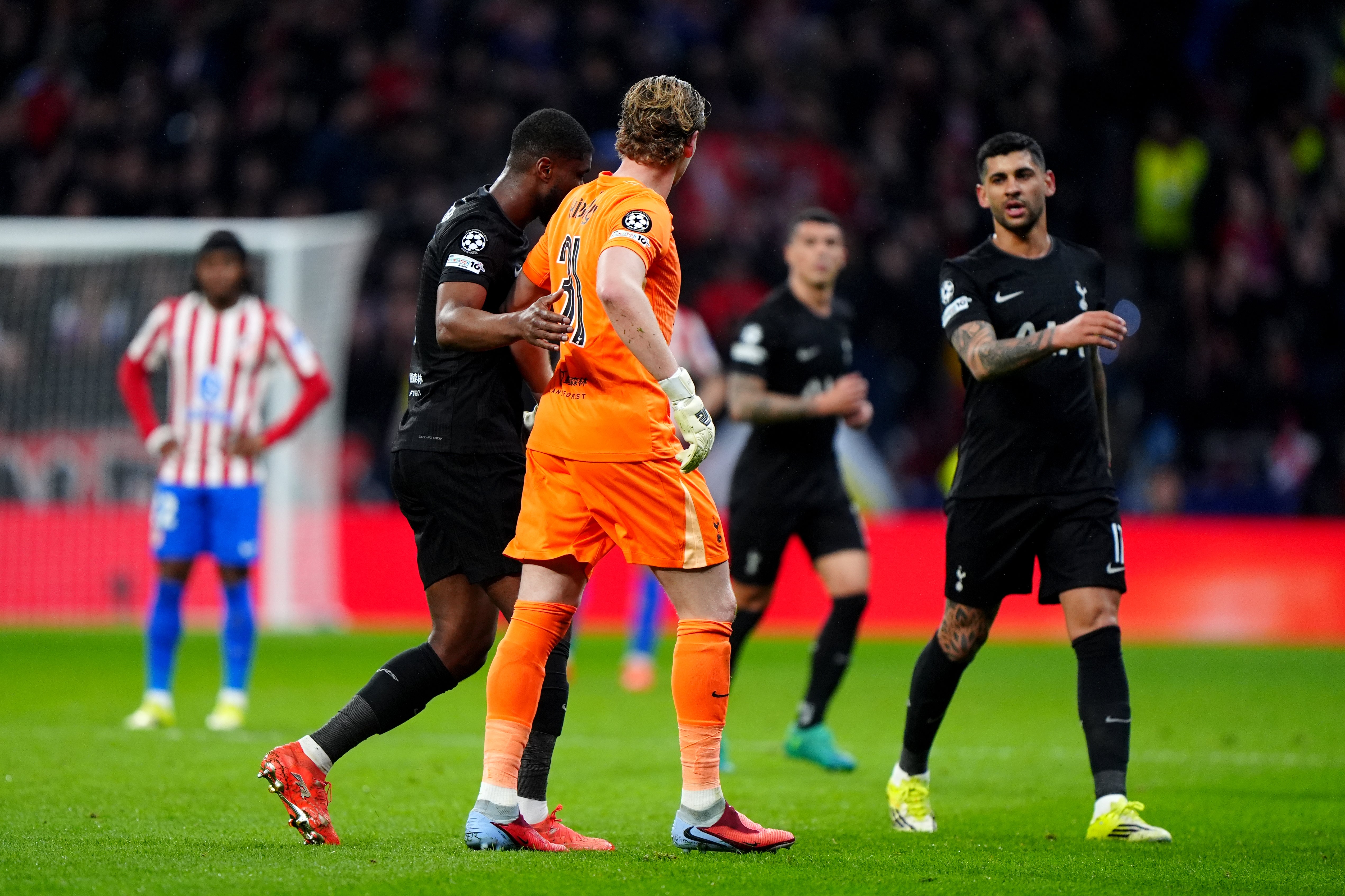 Antonin Kinsky was comforted by his Tottenham team-mates