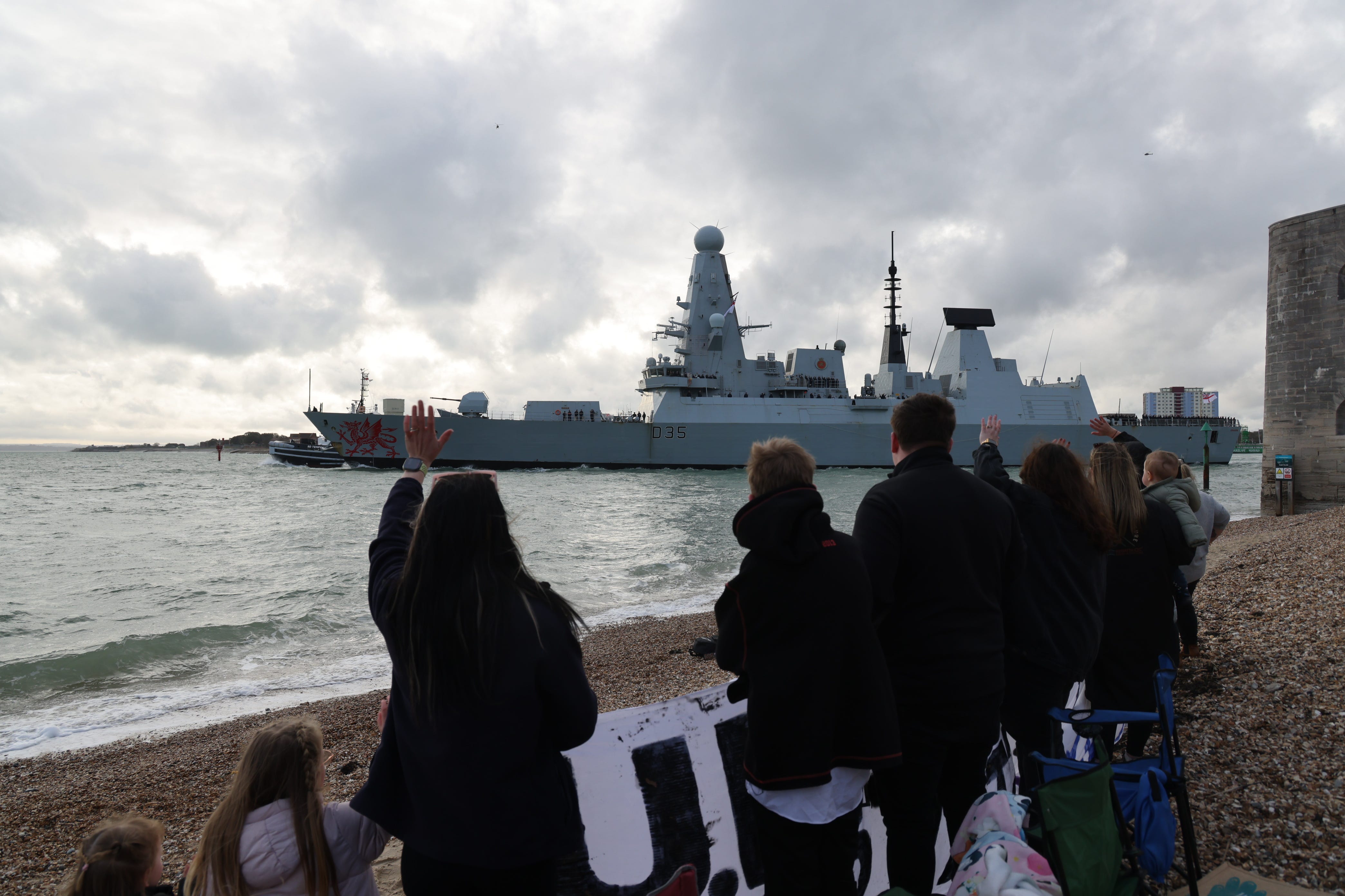 Royal Navy handout photo of HMS Dragon leaving Portsmouth Harbour on its way to the Eastern Mediterranean to bolster British defences in the region