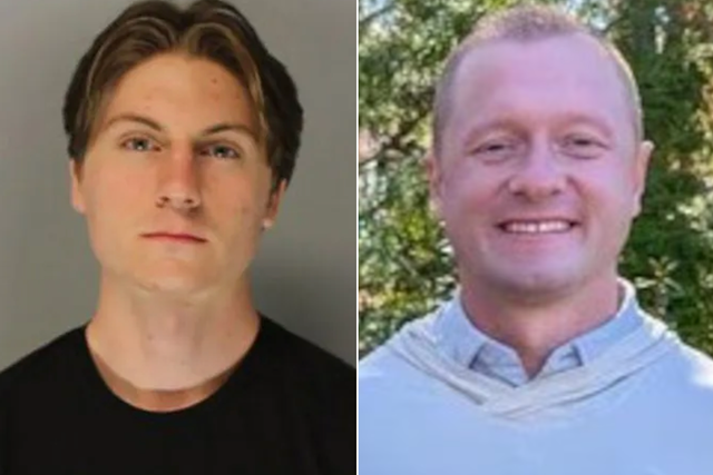 <p>Jayden Wallace, de 18 años (izquierda), fue acusado de homicidio vehicular en primer grado después de que el profesor de matemáticas Jason Hughes, de 40 años (derecha), muriera atropellado el 6 de marzo durante una broma que salió mal</p>