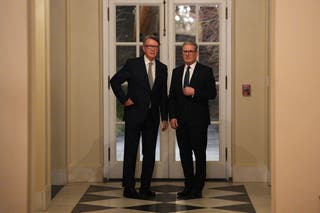 Prime Minister Sir Keir Starmer (right) and the then British ambassador to the United States Peter Mandelson during a welcome reception (Carl Court/PA)