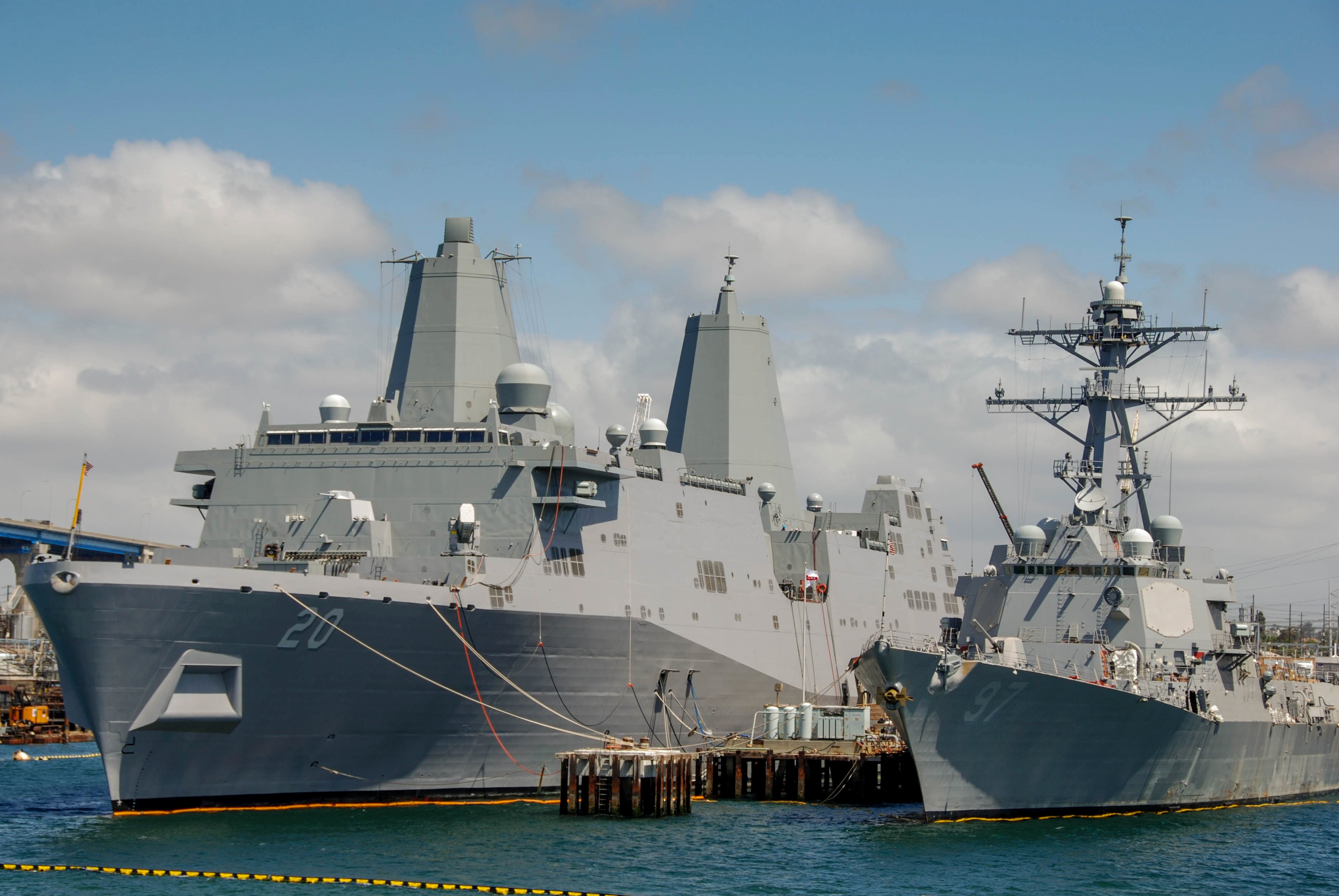 U.S. Navy warships in port at Naval Base San Diego in California