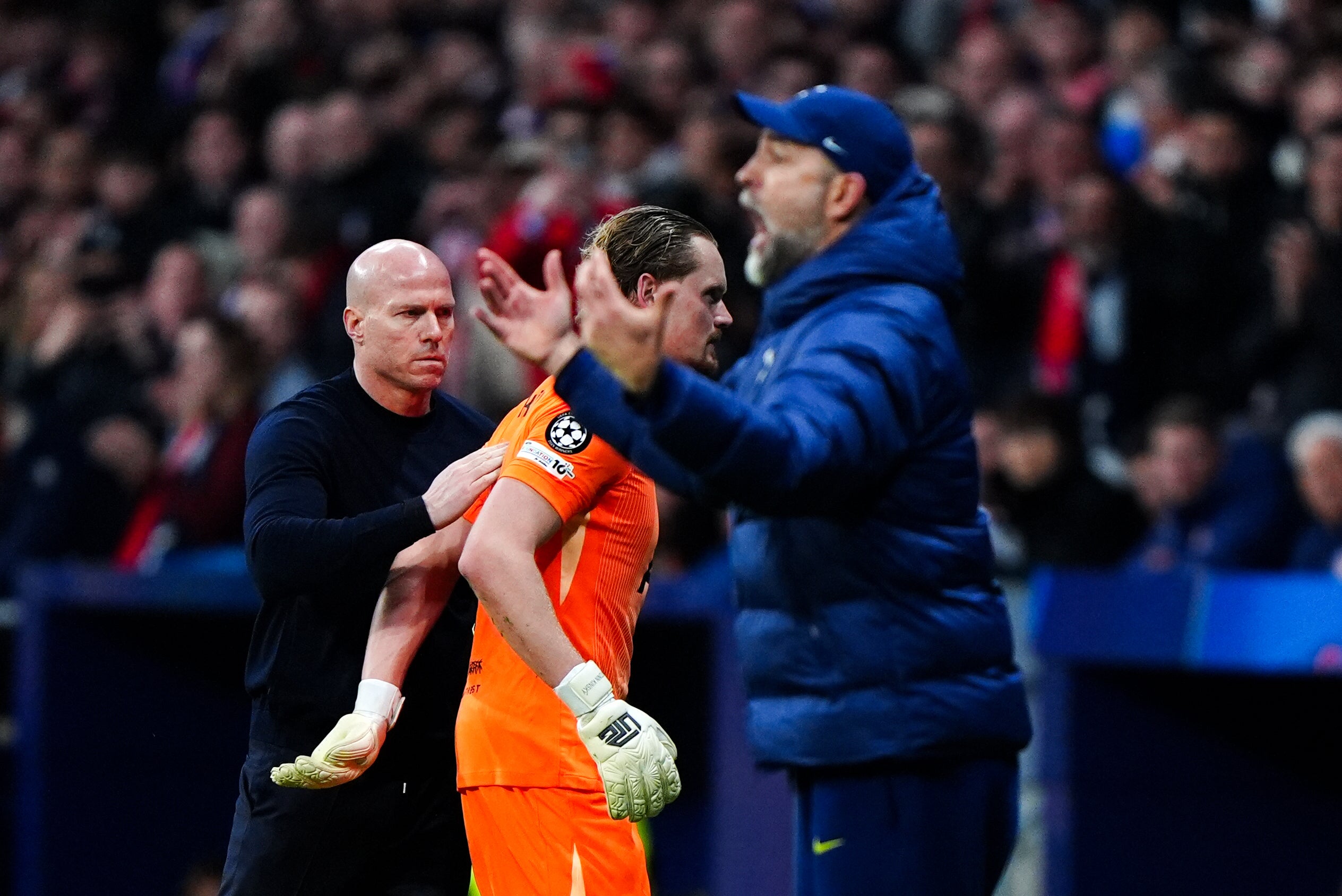 Antonin Kinsky walks past Igor Tudor after being substituted (Bradley Collyer/PA)