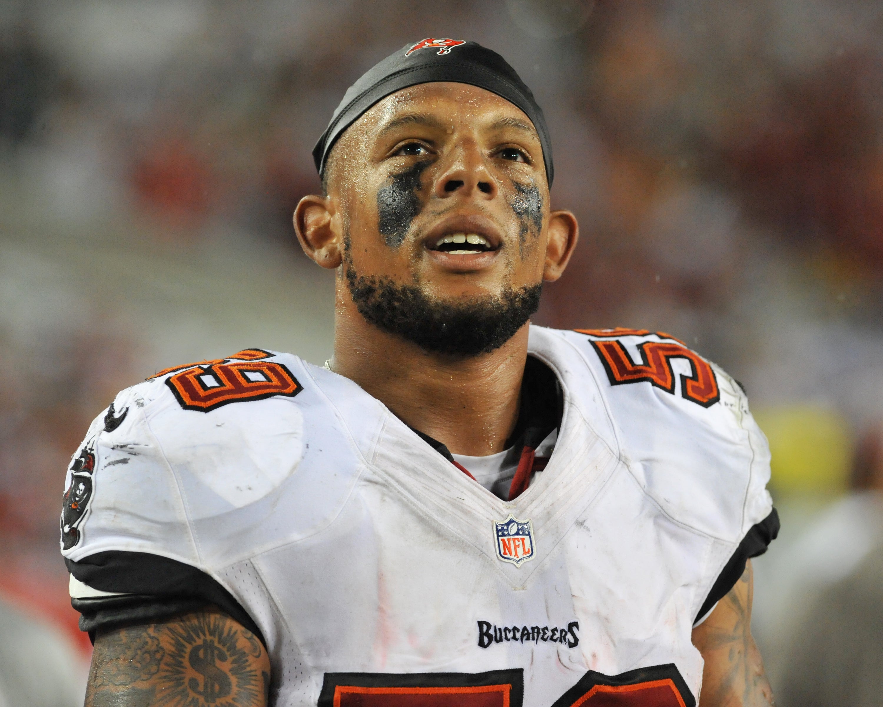 Former Tampa Bay Buccaneers linebacker said he was ‘at a loss for words’ after seeing himself in the video.