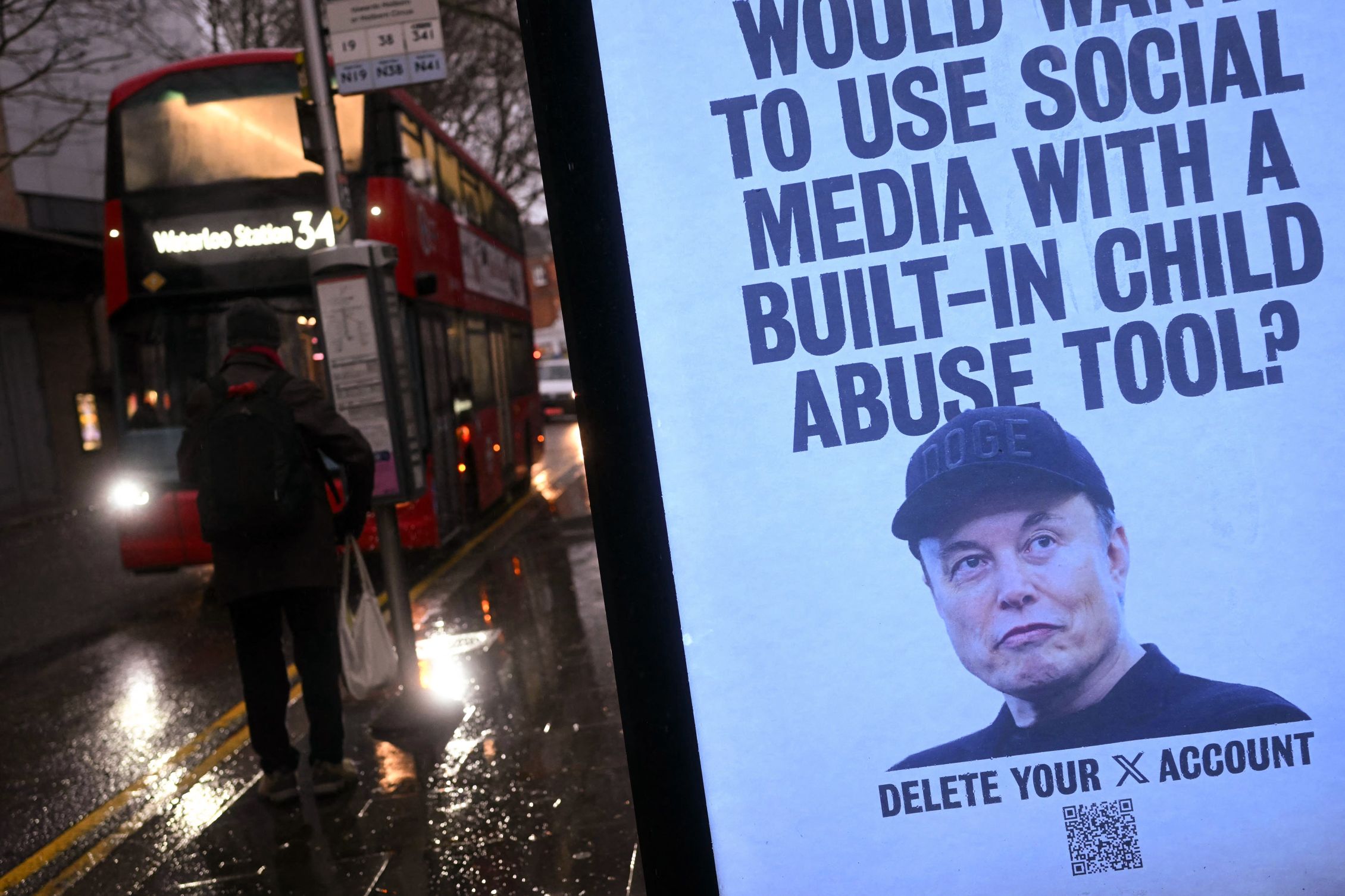 Elon Musk faced criticism for an AI image-creation feature on his social media platform X, with this poster installed by activists in London on 13 January, 2026