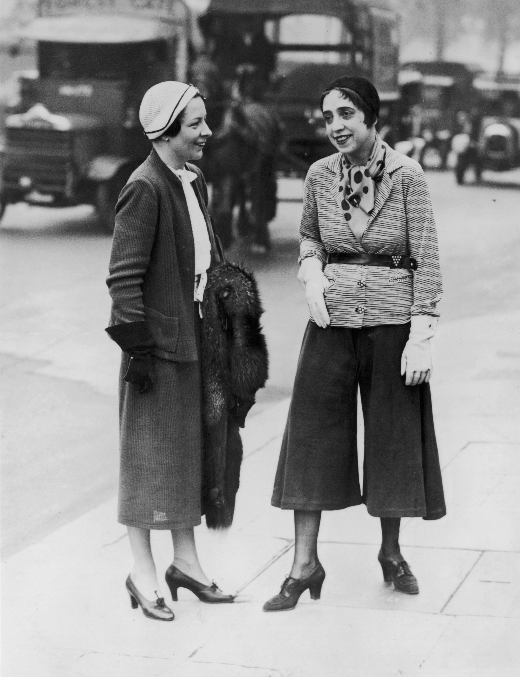 Schiaparelli (right) in trousers in London in 1931