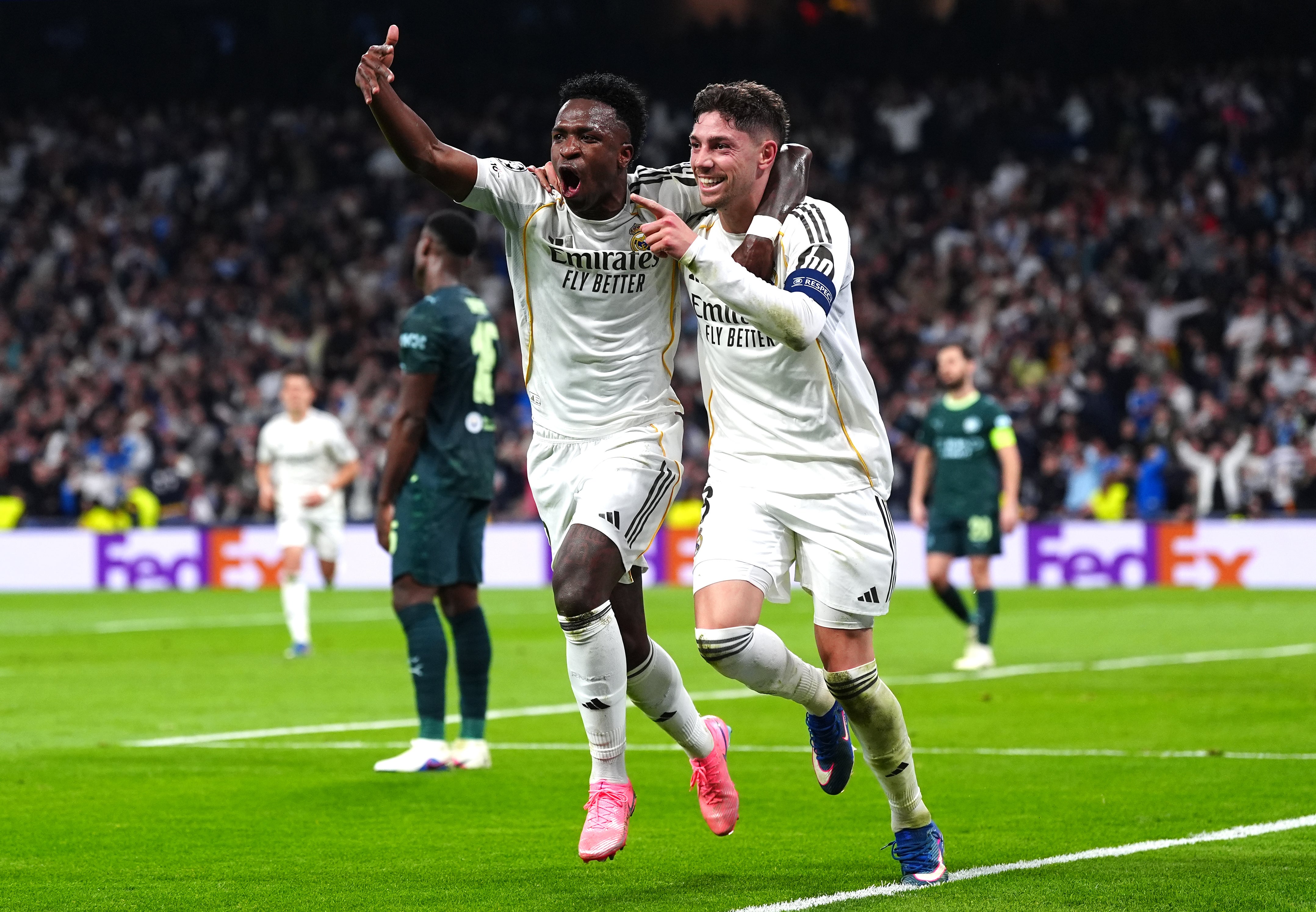 Federico Valverde (right) celebrates his hat-trick (Bradley Collyer/PA)