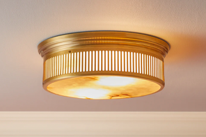 Pooky mulberry flush light, antique brass and alabaster, Glamoratti style