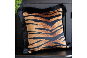 Rockett St George tiger velvet fringe cushion, Glamoratti style
