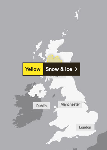 A weather warning is in place across western Scotland until 9am