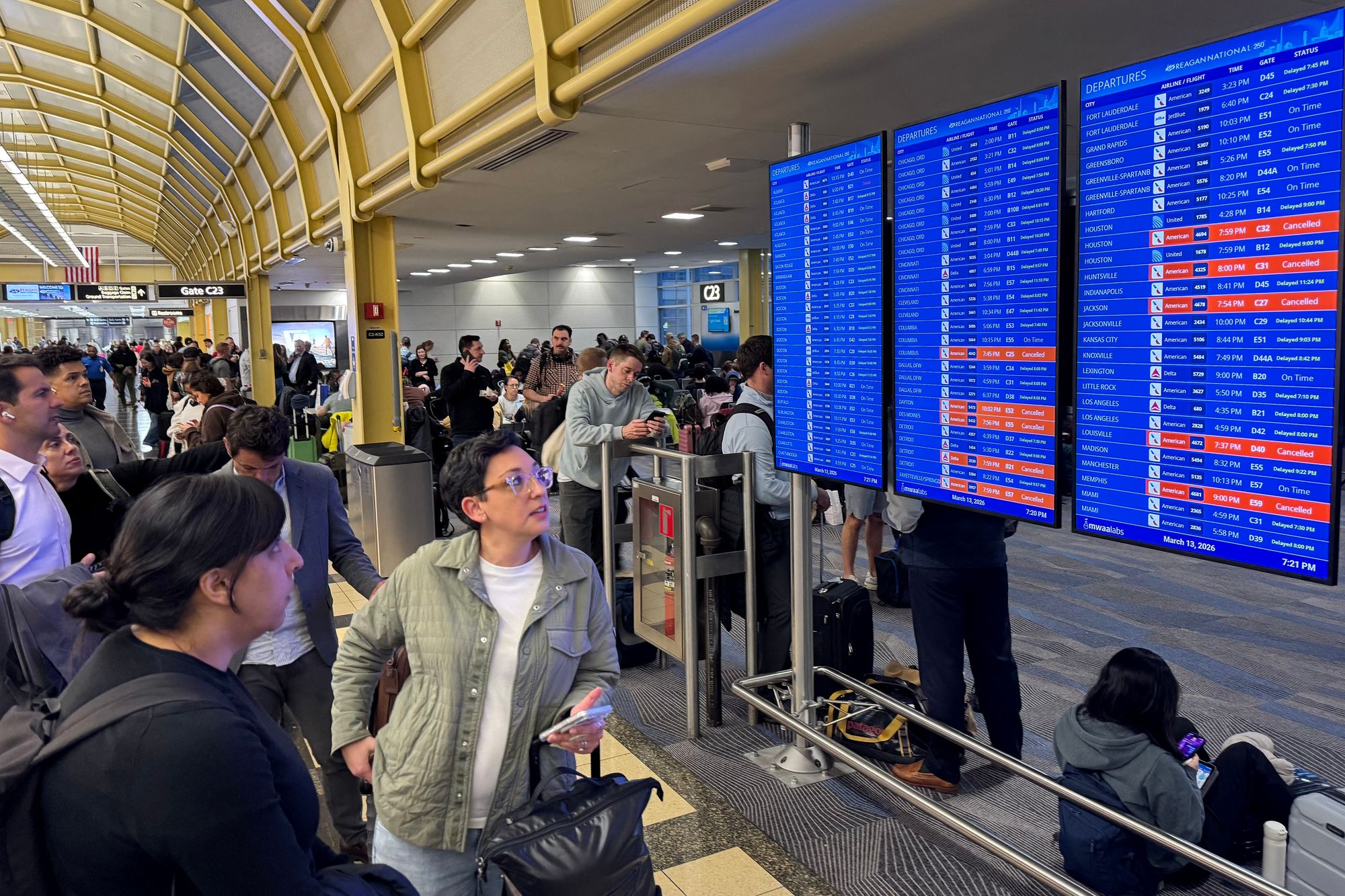 Flights out of the three airports faced delays of one hour to more than three hours, according to multiple news reports