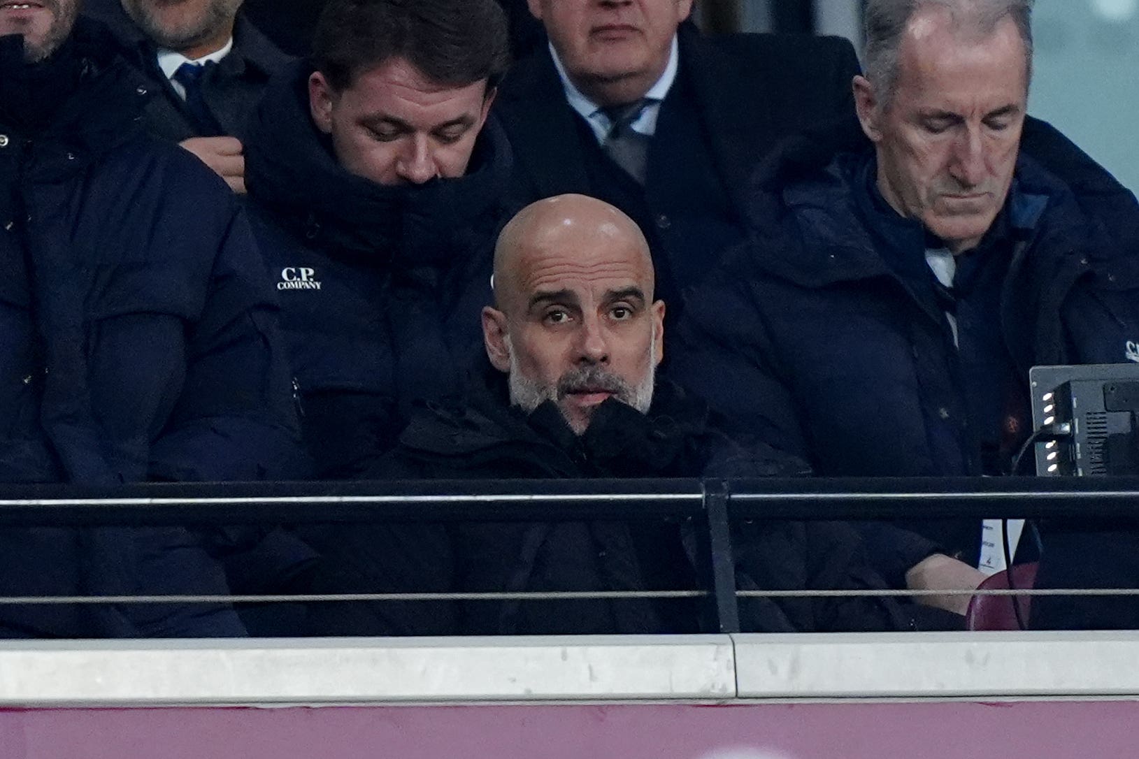 Pep Guardiola watched from the stands as he served a touchline ban (Bradley Collyer/PA)