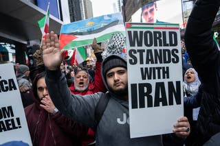 People take part in a rally for Al Quds Day on March 13, 2026 in New York City. People gathered around the world for Al Quds Day, also known as Jerusalem Day, amidst the ongoing war between the US, Israel and Iran.