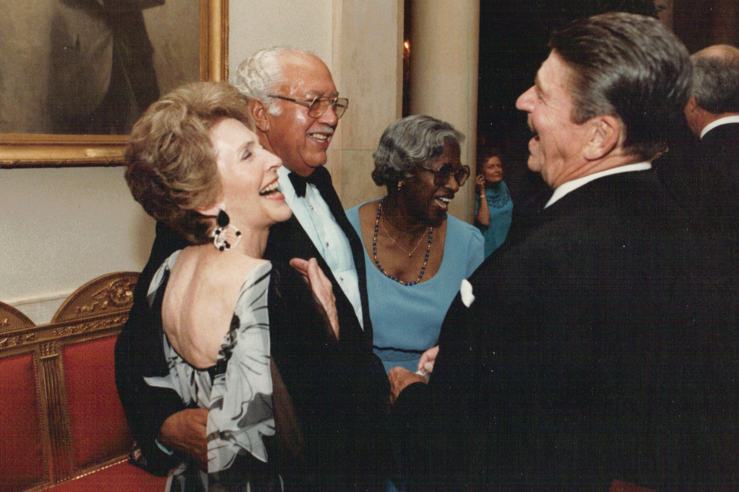John Woodson Ficklin and his wife Nancy talk with President Ronald Reagan and First Lady Nancy Reagan in 1983