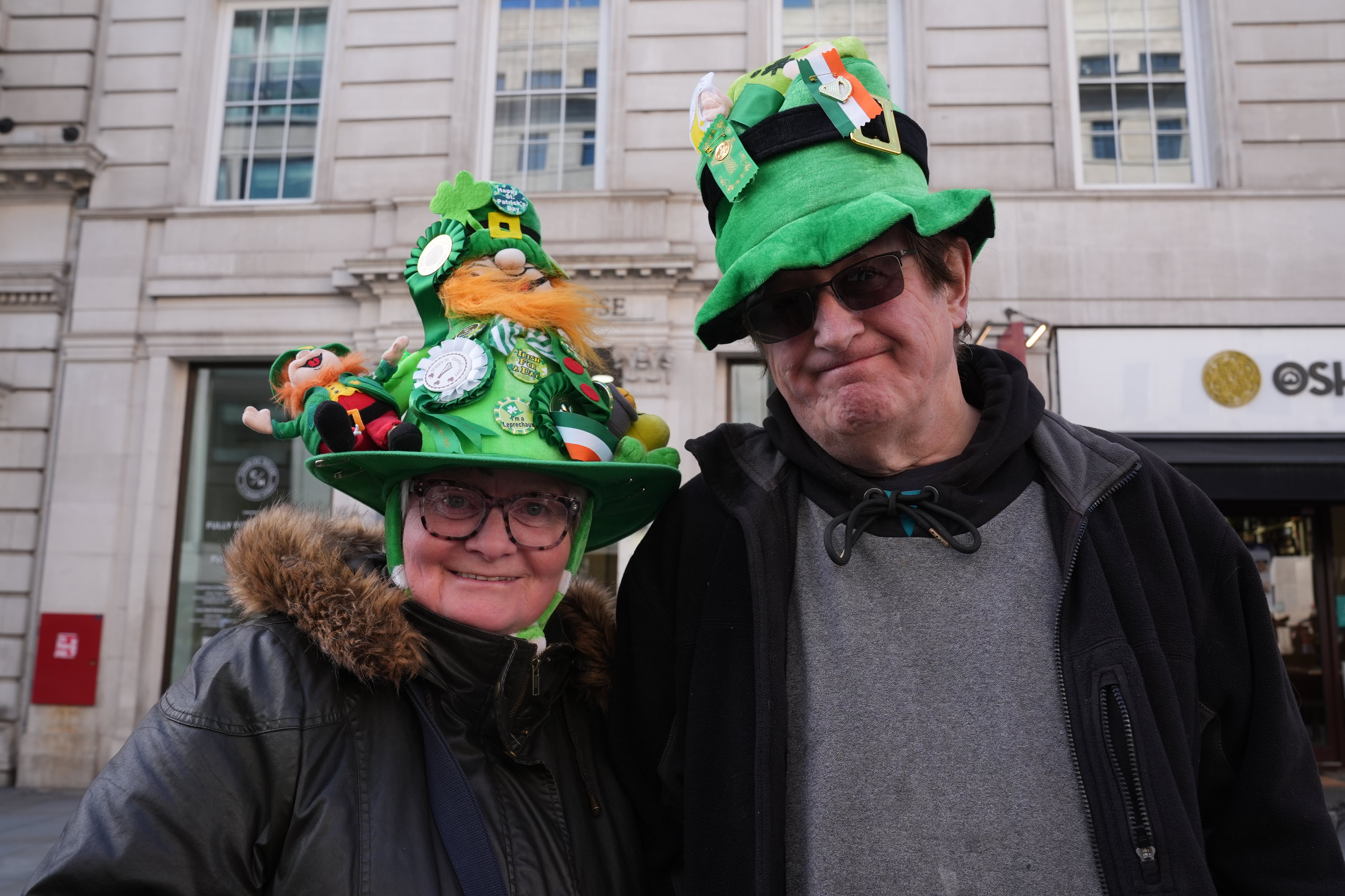 Linda Martin and Ignatius Linane watching the St Patrick’s Day parade in London.
