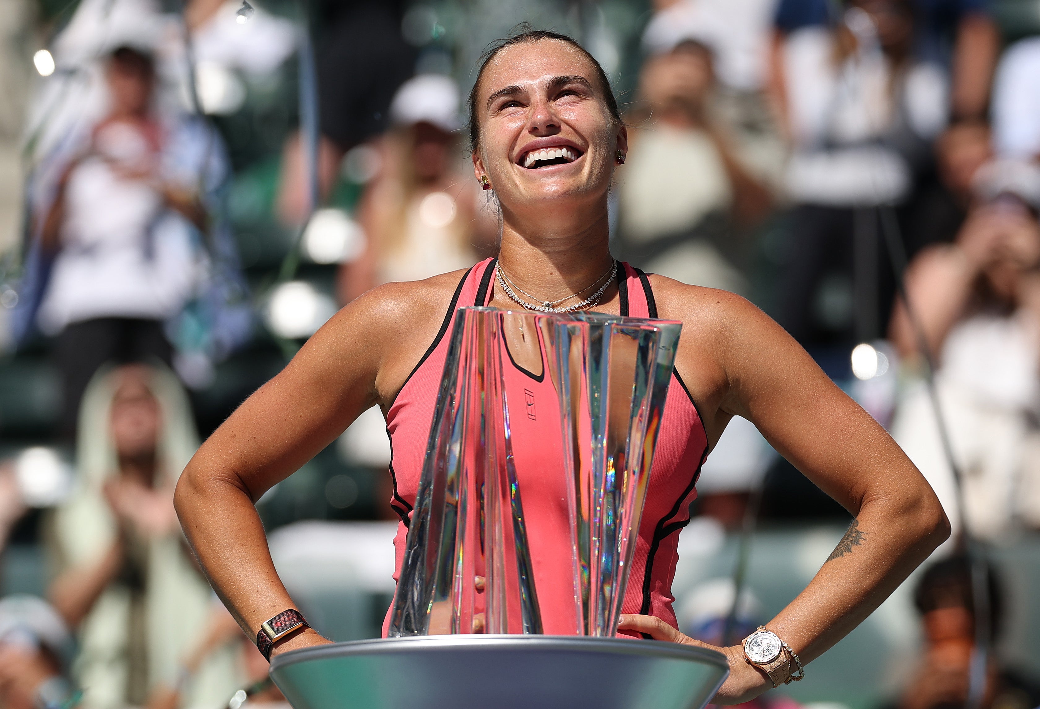 Aryna Sabalenka celebrates her first Indian Wells title with victory over Elena Rybakina