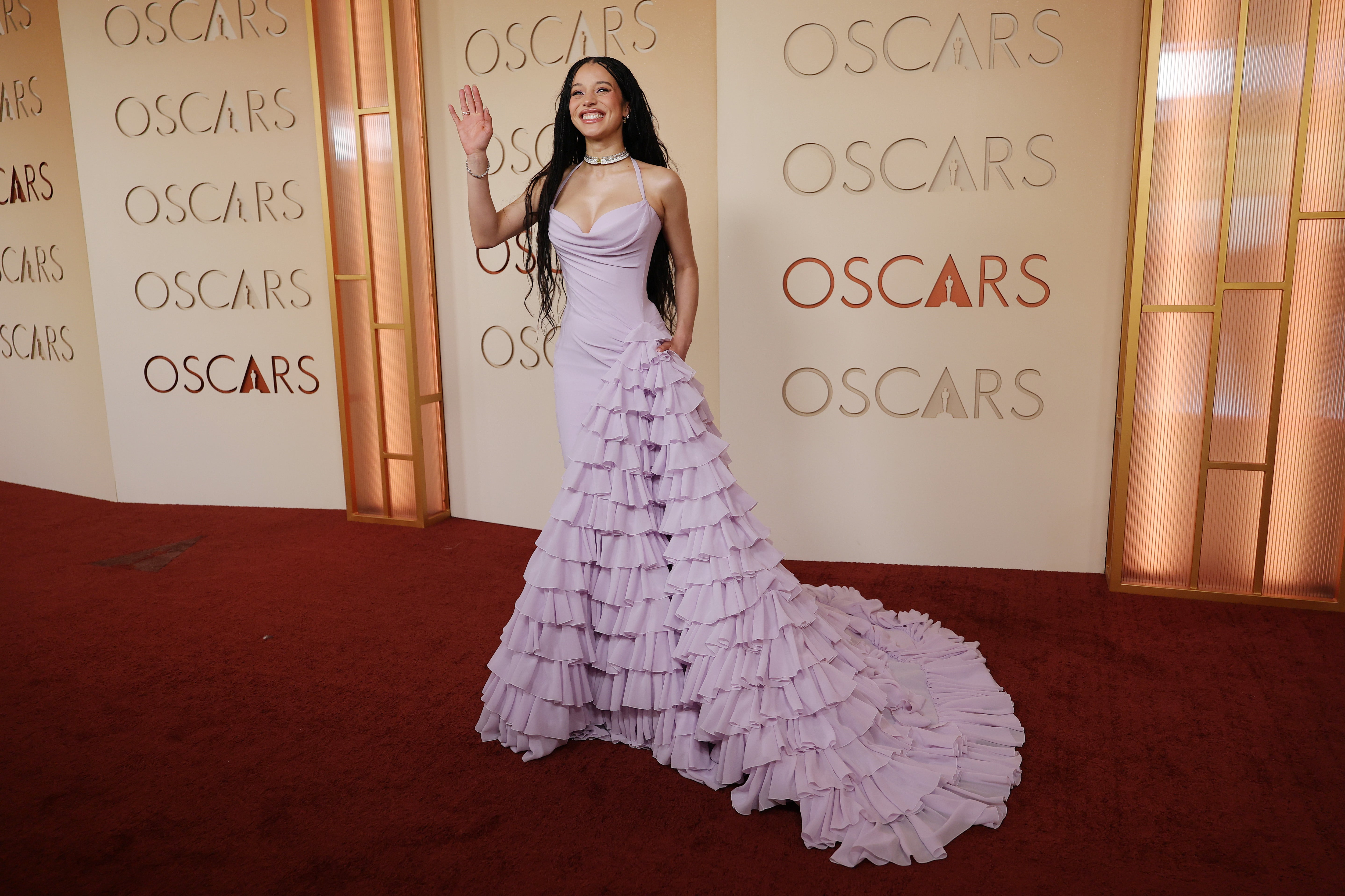 Infiniti’s dress had a deep neckline and a draped top