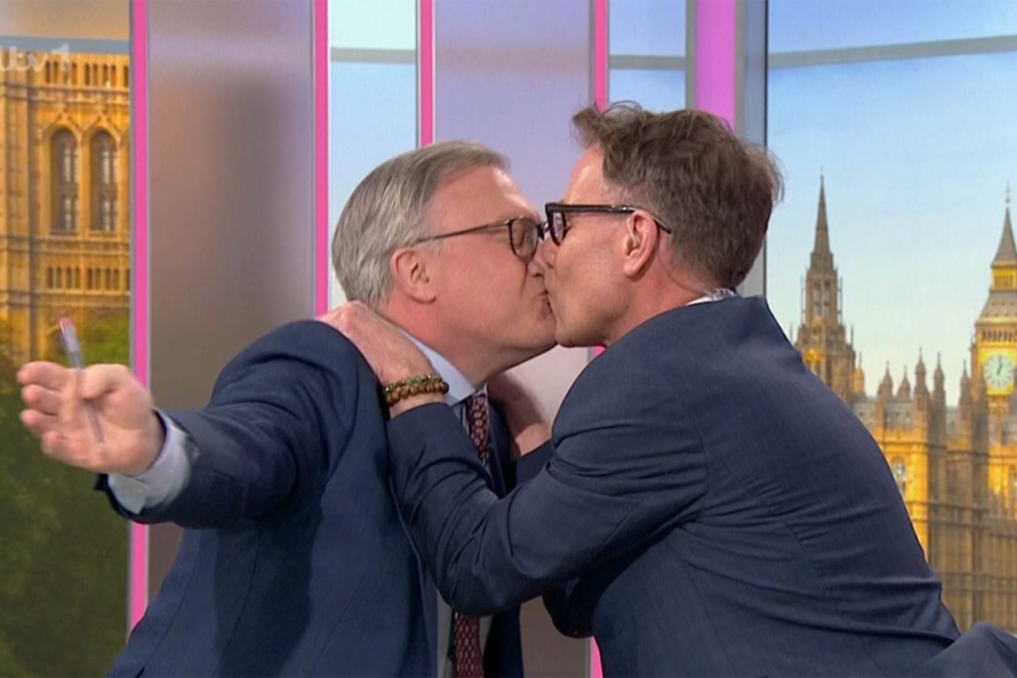 Good Morning Britain&rsquo;s Ed Balls and Richard Arnold recreate Harry Styles&rsquo; SNL kiss live on air