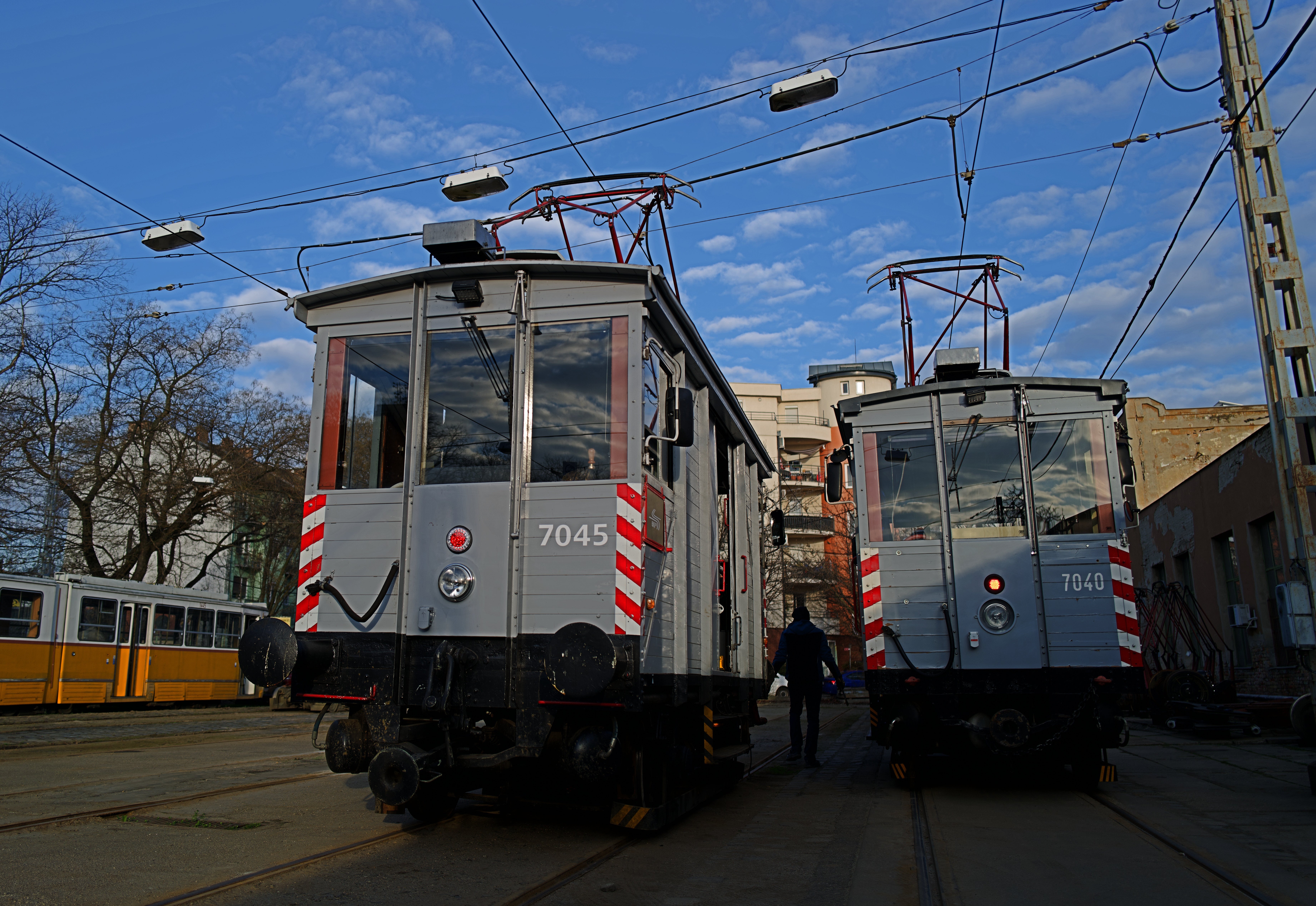 The so-called freight trams, known as mukis, run on electricity provided by overhead wires and travel on Budapest's vast tram rail network, one of the busiest in the world