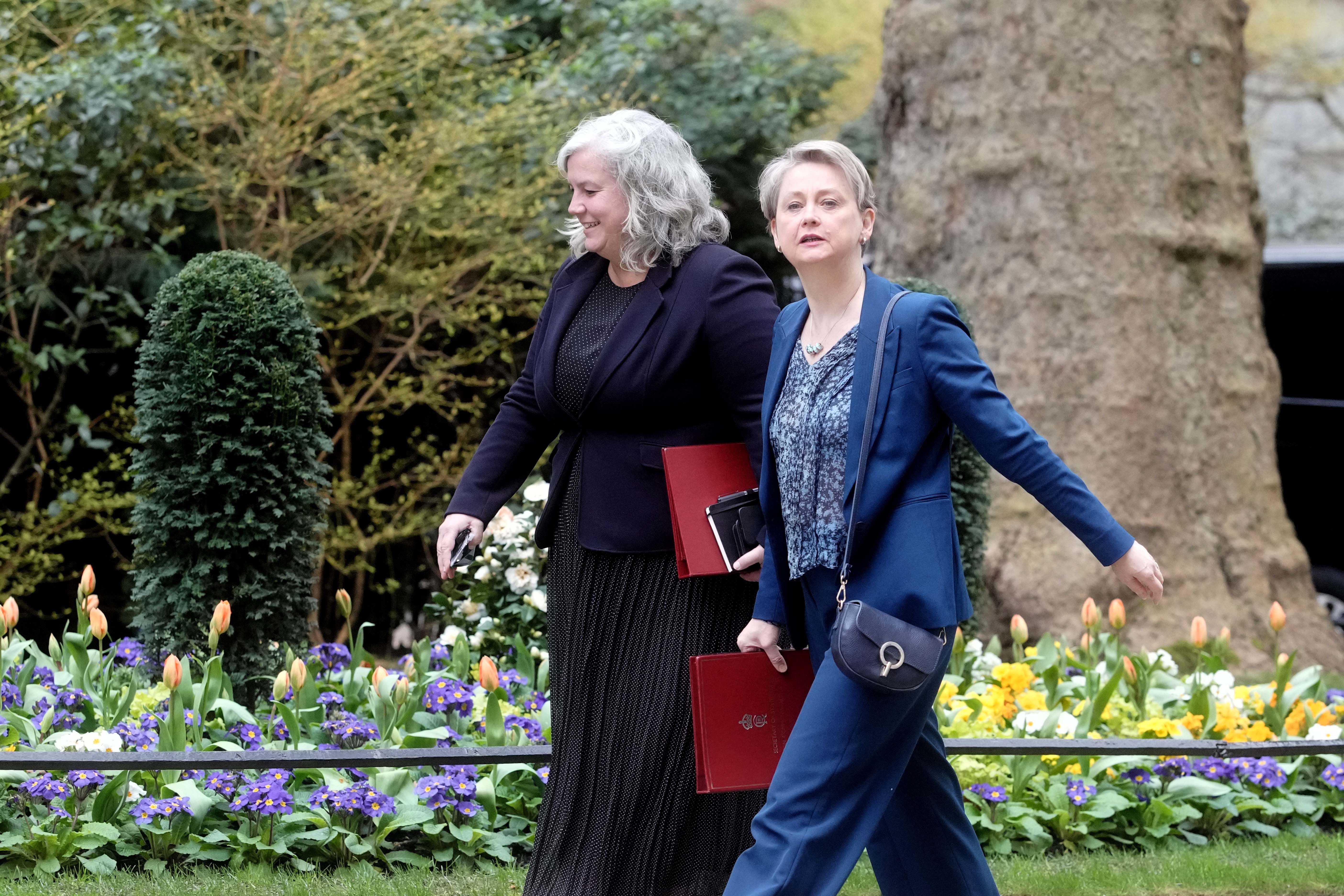 Transport Secretary Heidi Alexander (left) and Foreign Secretary Yvette Cooper arrive for a Cabinet meeting in Downing Street, London
