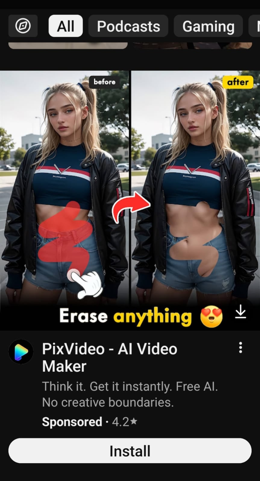 A photo issued by the Advertising Standards Authority (ASA) of an advert for PixVideo, which condoned digitally altering and exposing women