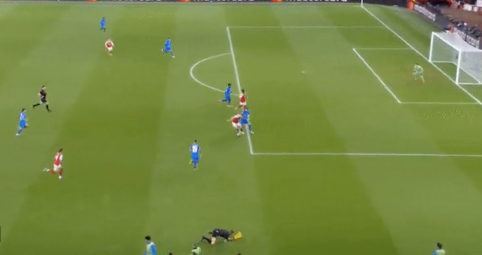 Linesman tumbles onto pitch after crashing into substitute in Arsenal&rsquo;s Champions League clash