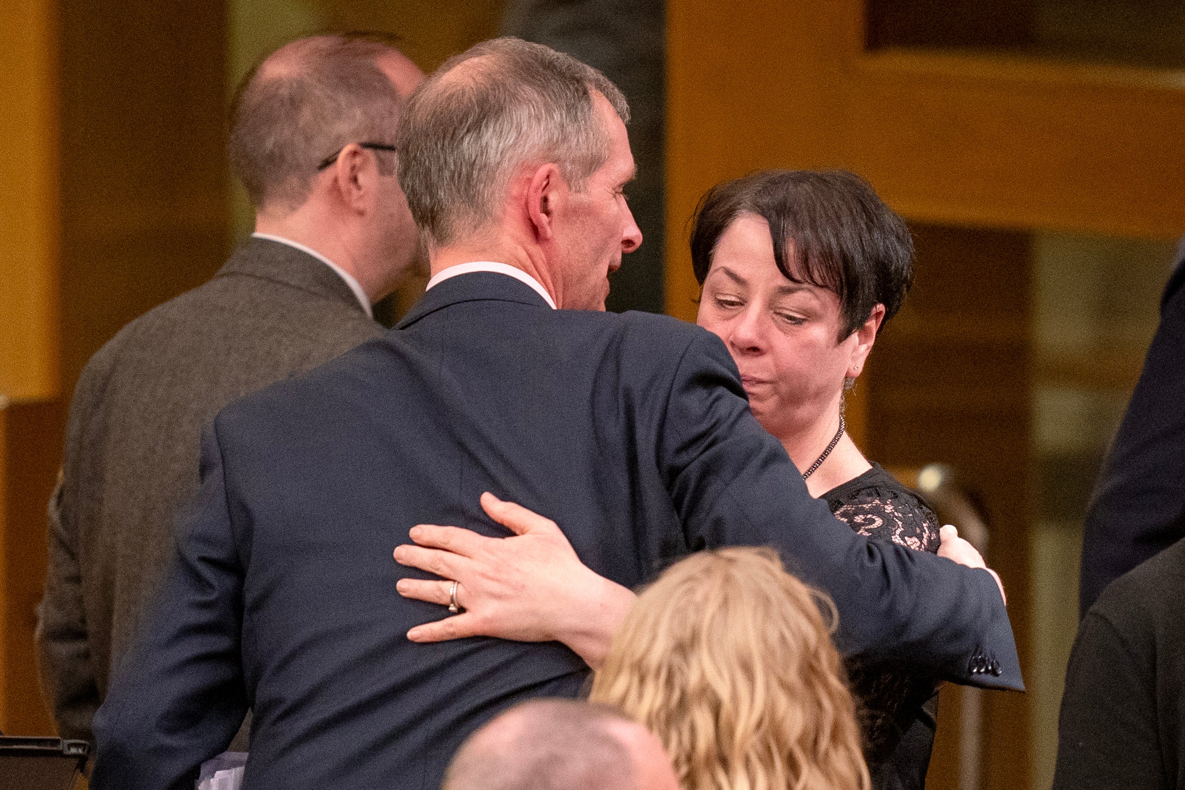Liam McArthur is consoled by Elena Whitham after the Bill was defeated in Scottish Parliament
