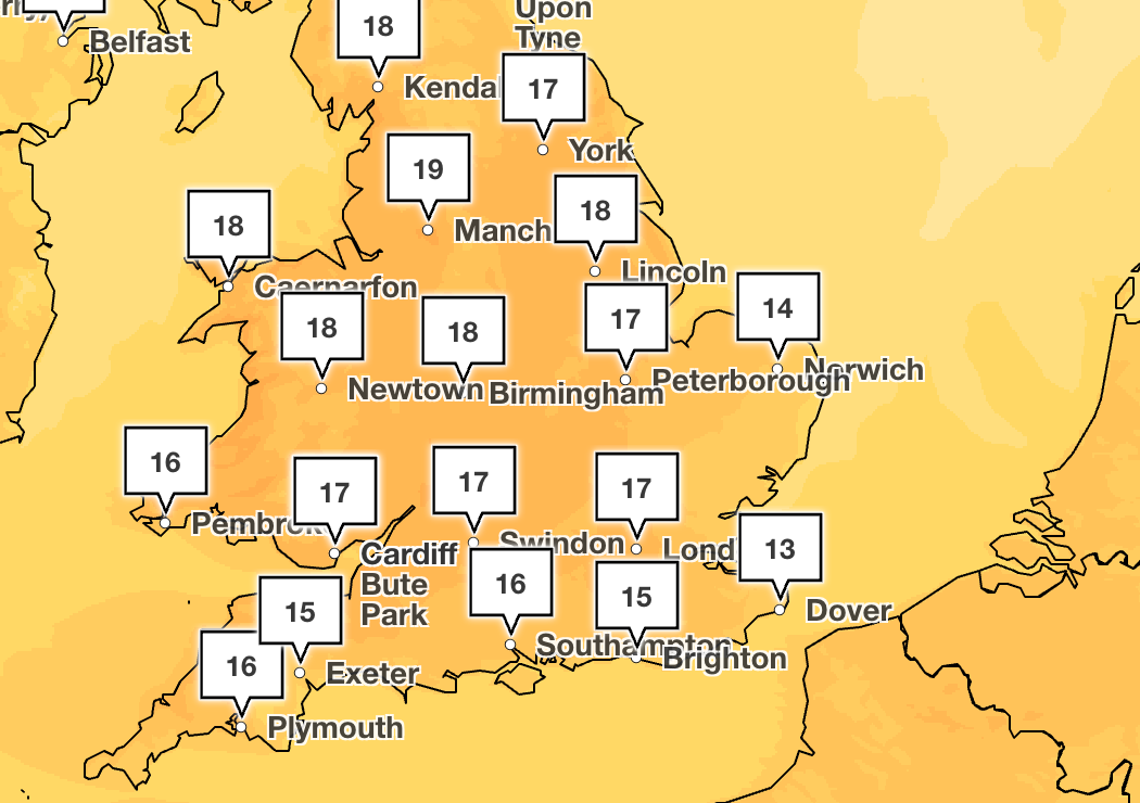 England and Wales will see temperatures soar on Wednesday