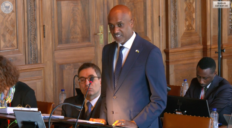 Emmanuel Uorahsherja, representing Rwanda, speaking at the Hague’s Court of Arbitration