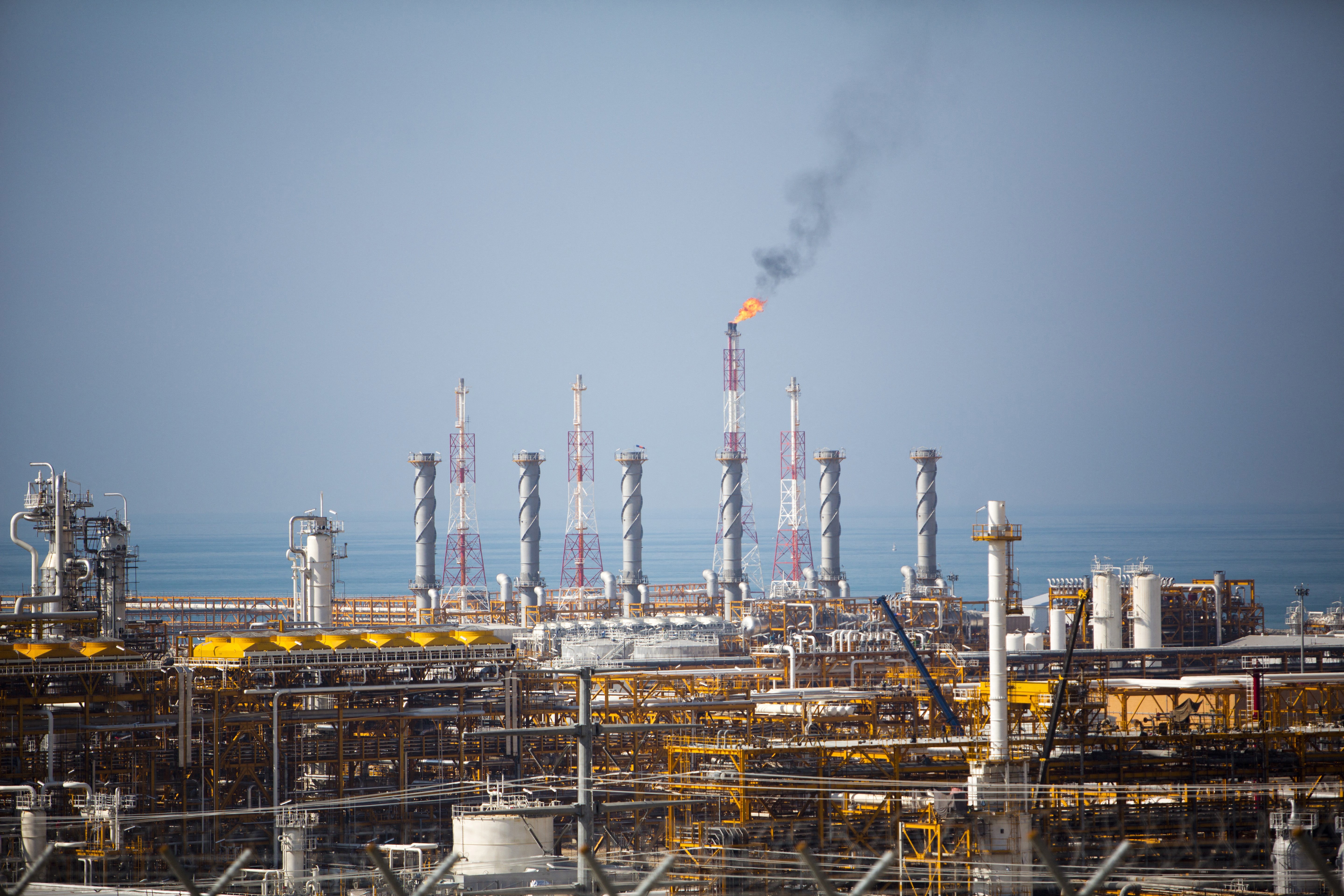 A view of the South Pars gas field facilities near the southern Iranian town of Kangan on the shore of the Gulf.