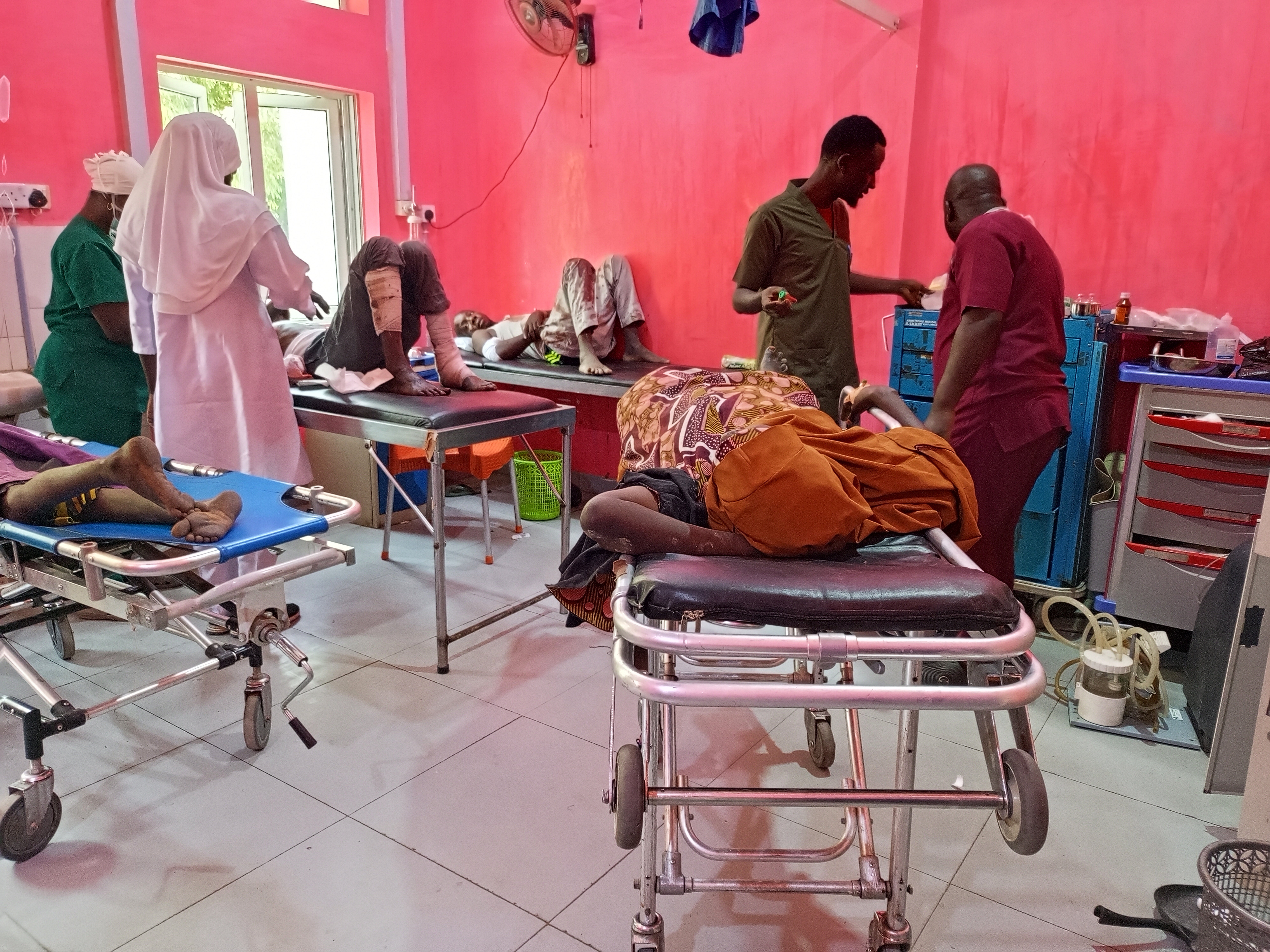 Victims of Monday's bomb blast at a market receives treatment at a hospital in Maiduguri, Nigeria